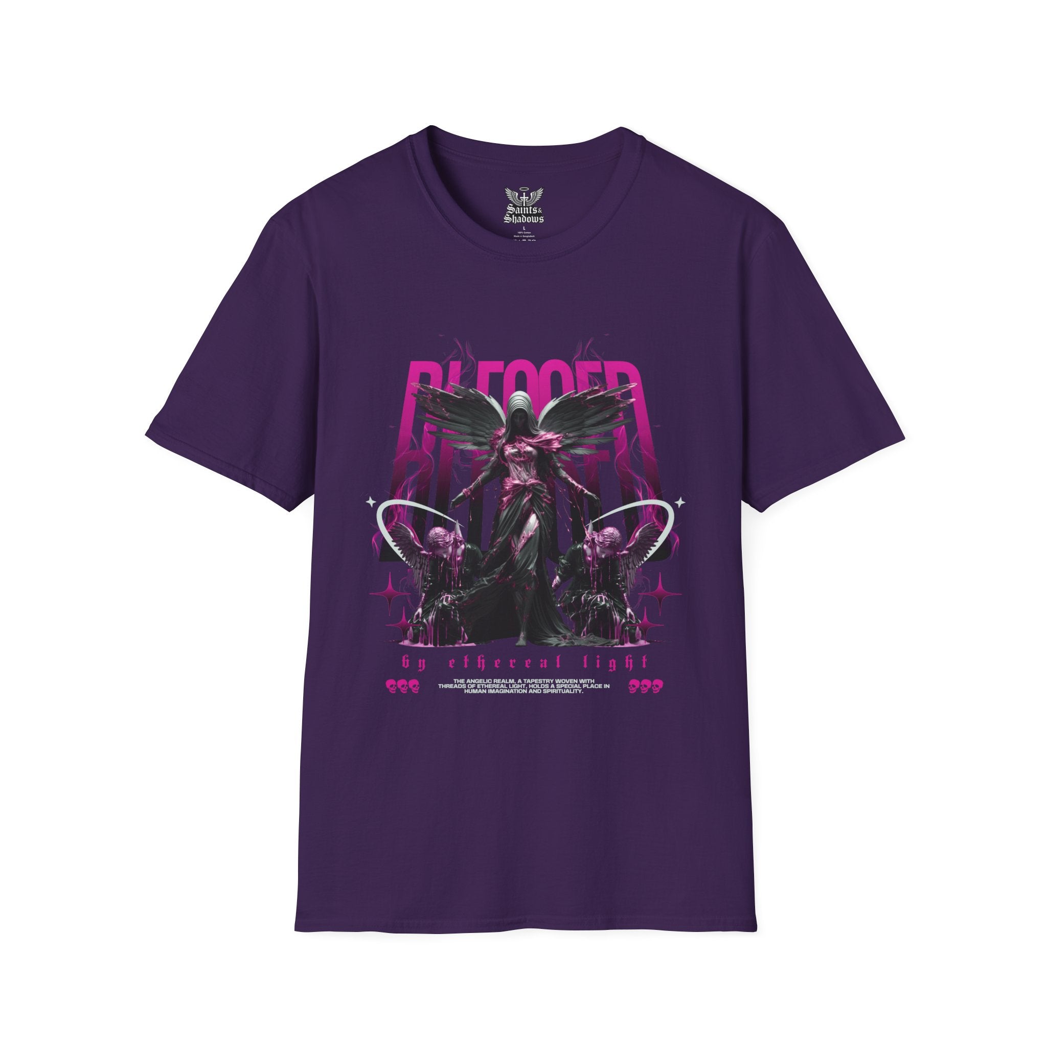 Saints and Shadows - Bleeded Art, Angelic Artwork Unisex Softstyle T-Shirt, Casual Wear