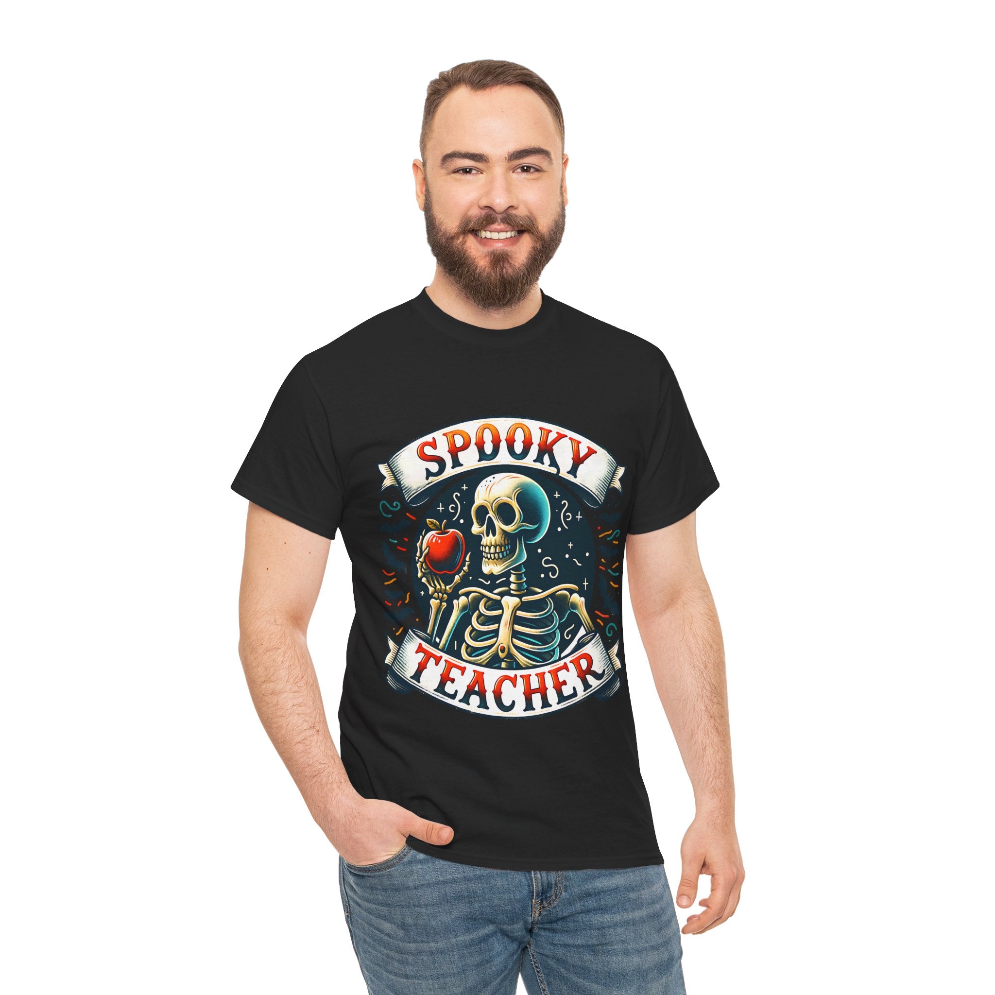 Spooky Teacher Tee, Halloween Shirt, Unisex Cotton T-Shirt, Funny Teacher Gift, Skeleton Design, Fall Apparel