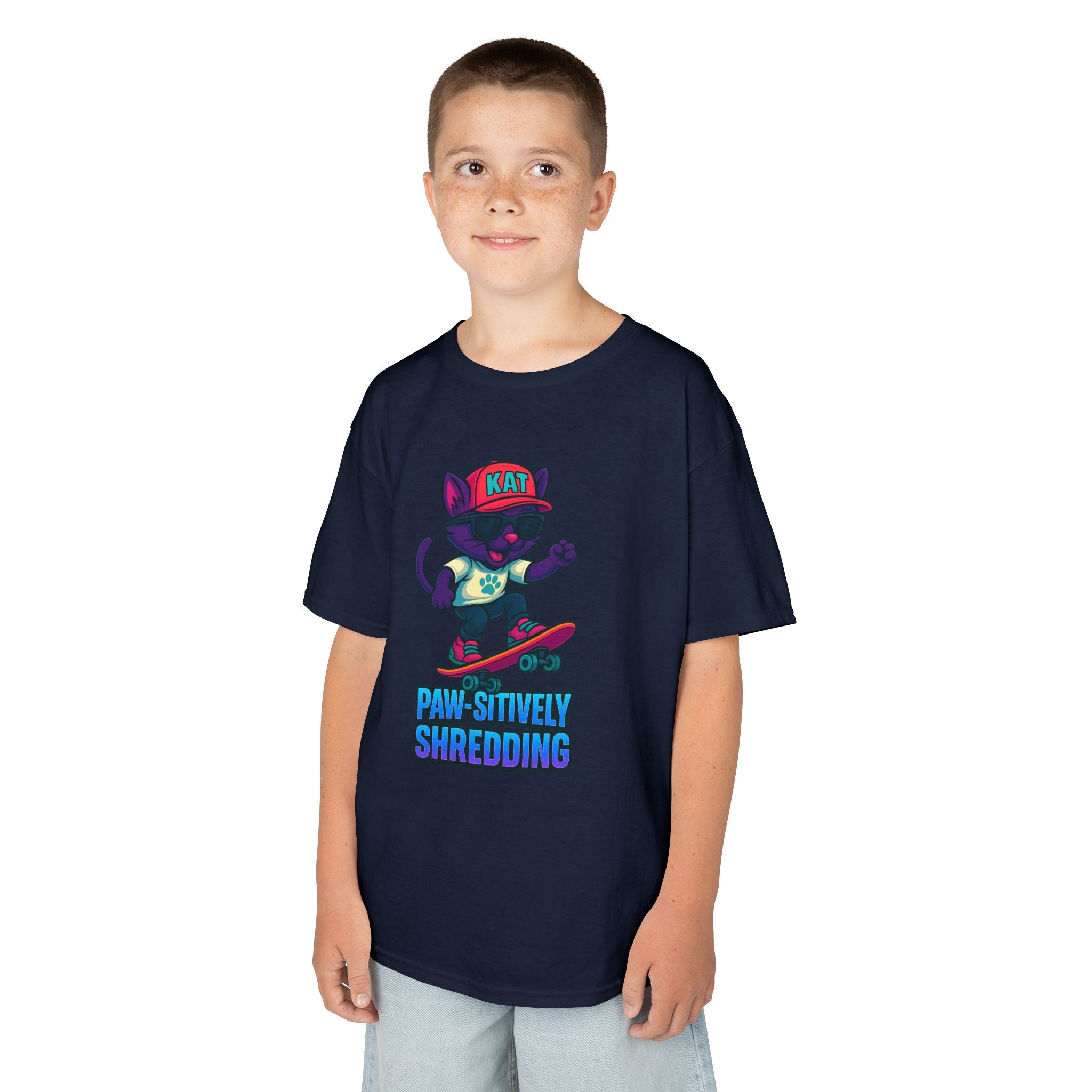 DJ KAT PAWS - Fun Skater Cat Design, Youth Summer T-Shirt, Cool Kids Apparel, Birthday Gift, Trendy Casual Wear