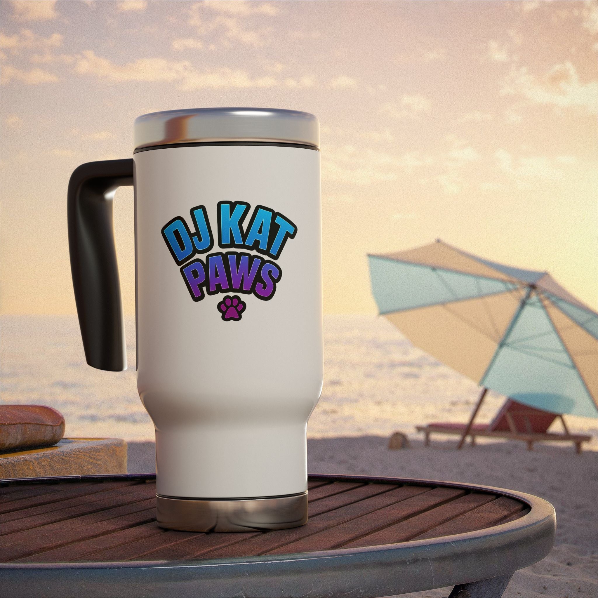 DJ KAT PAWS Purr-fectly Awesome, Travel Mug | Stylish 14oz Stainless Steel Cup, Perfect for Cat Lovers, Musicians, Gifts, Everyday Use