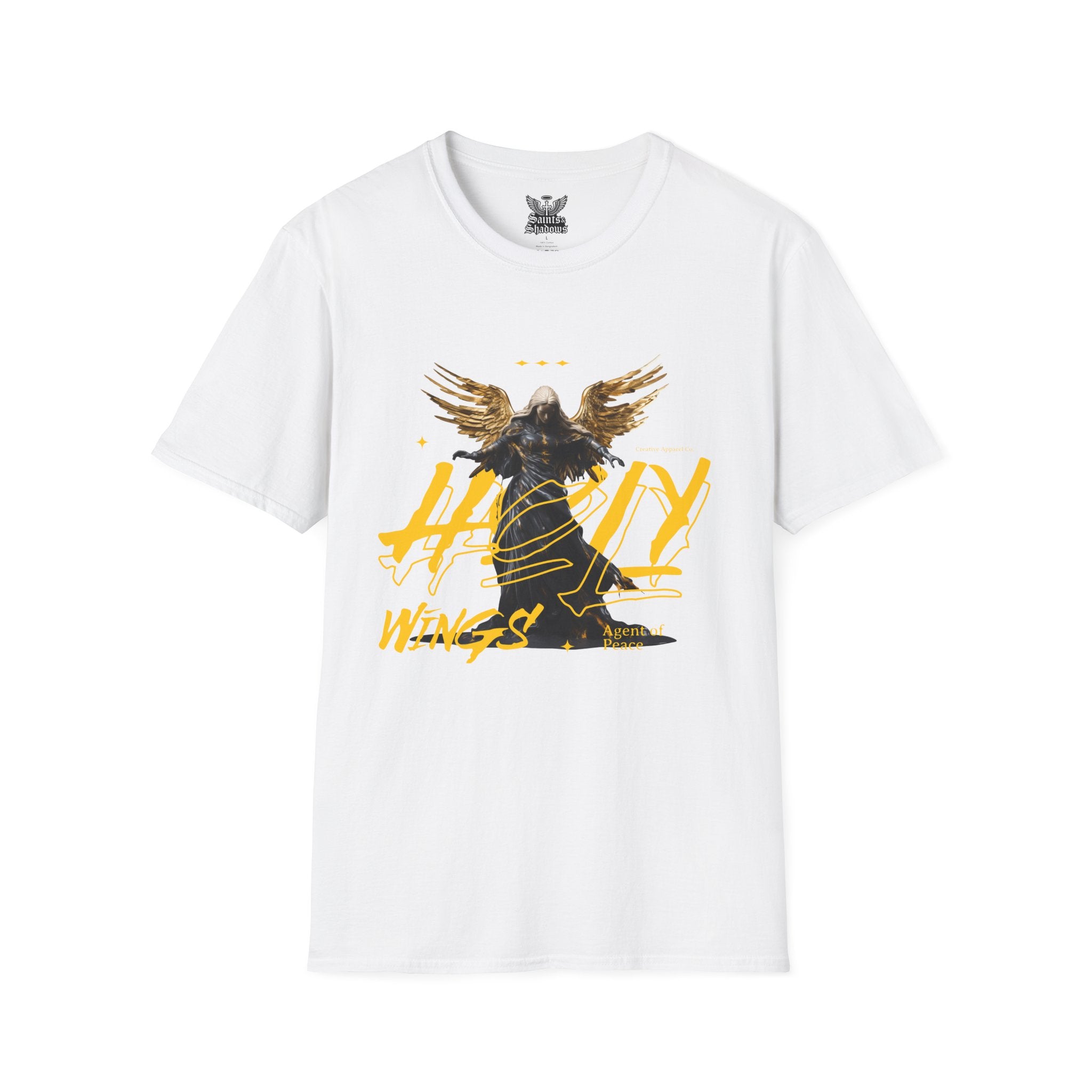 Saints and Shadows - Holy Wings, Angelic Artwork Unisex Softstyle T-Shirt, Casual Wear