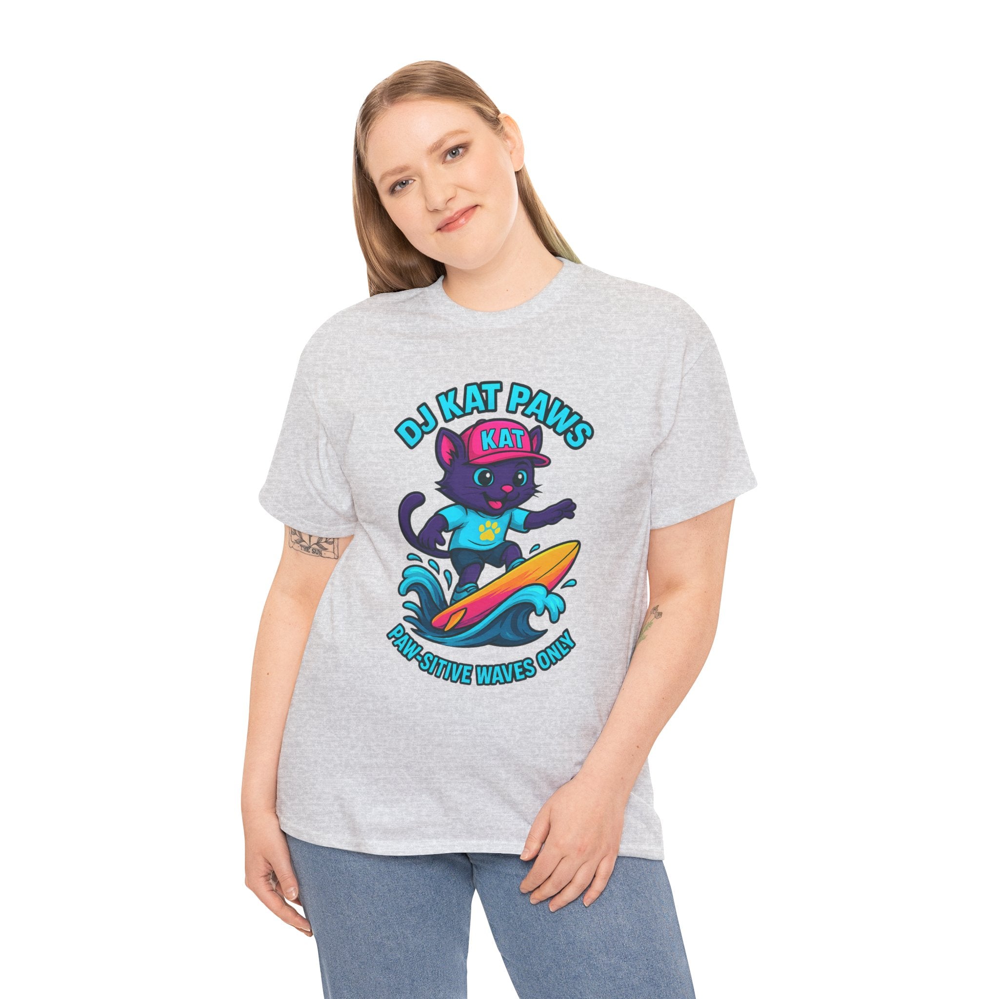 DJ KAT PAWS Paw-sitive Waves Only Surfing Tee