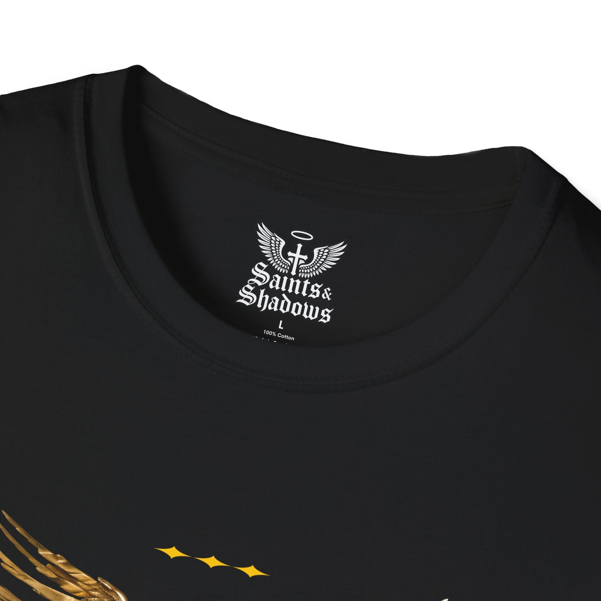 Saints and Shadows - Holy Wings, Angelic Artwork Unisex Softstyle T-Shirt, Casual Wear
