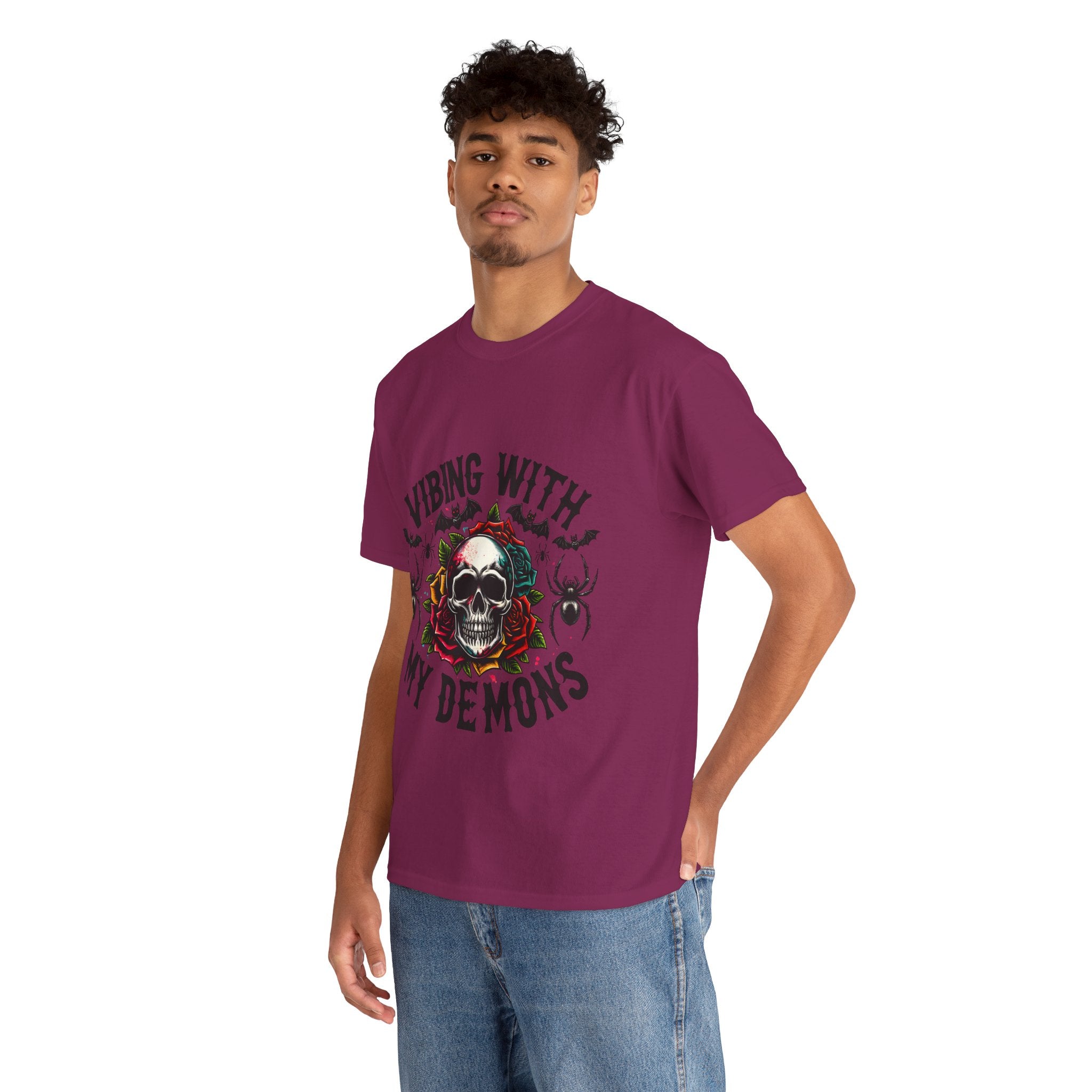 Vibing With My Demons, Halloween Skeleton & Pumpkin Tee, Spooky Season Apparel, Fall Fashion, Gift for Halloween Lovers