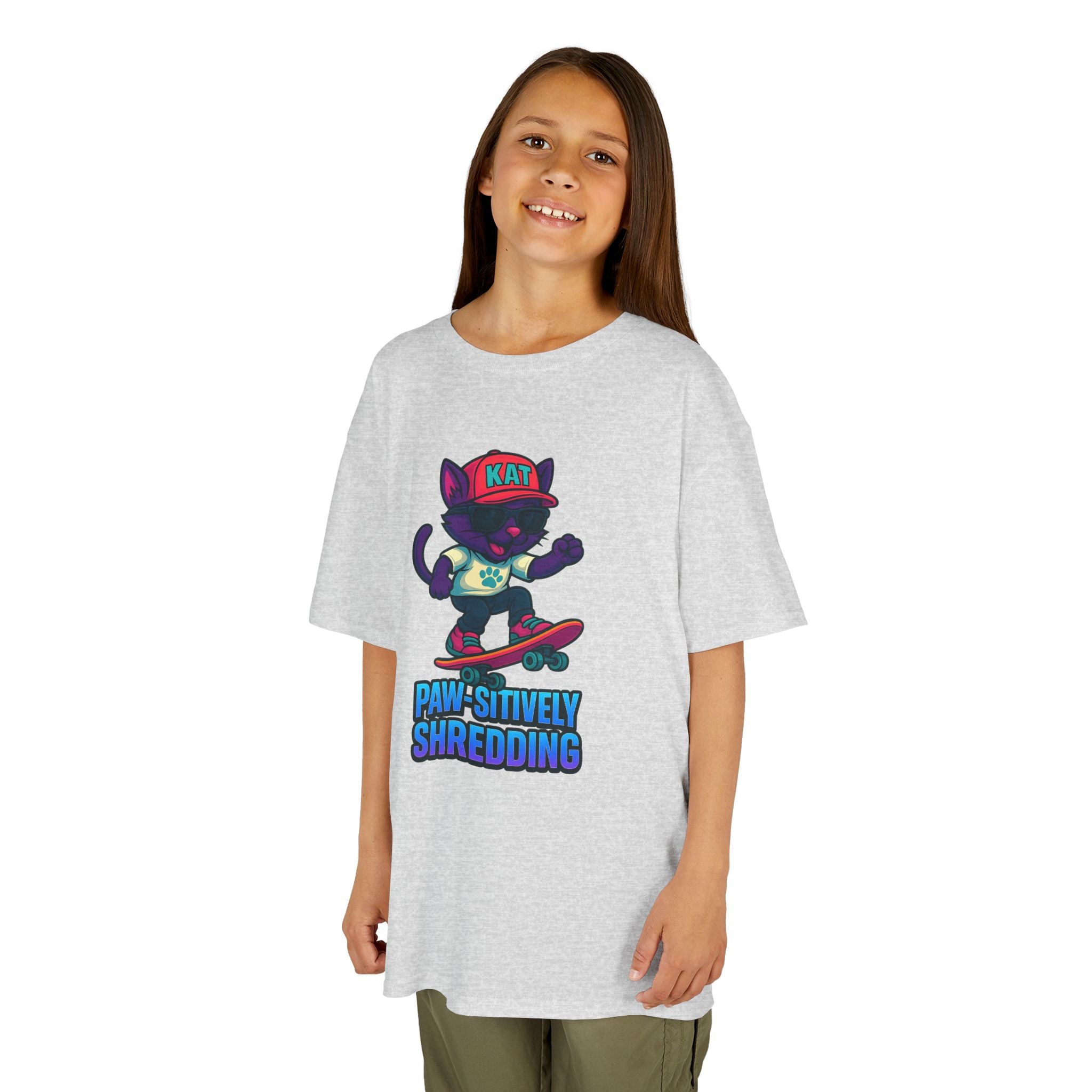 DJ KAT PAWS - Fun Skater Cat Design, Youth Summer T-Shirt, Cool Kids Apparel, Birthday Gift, Trendy Casual Wear
