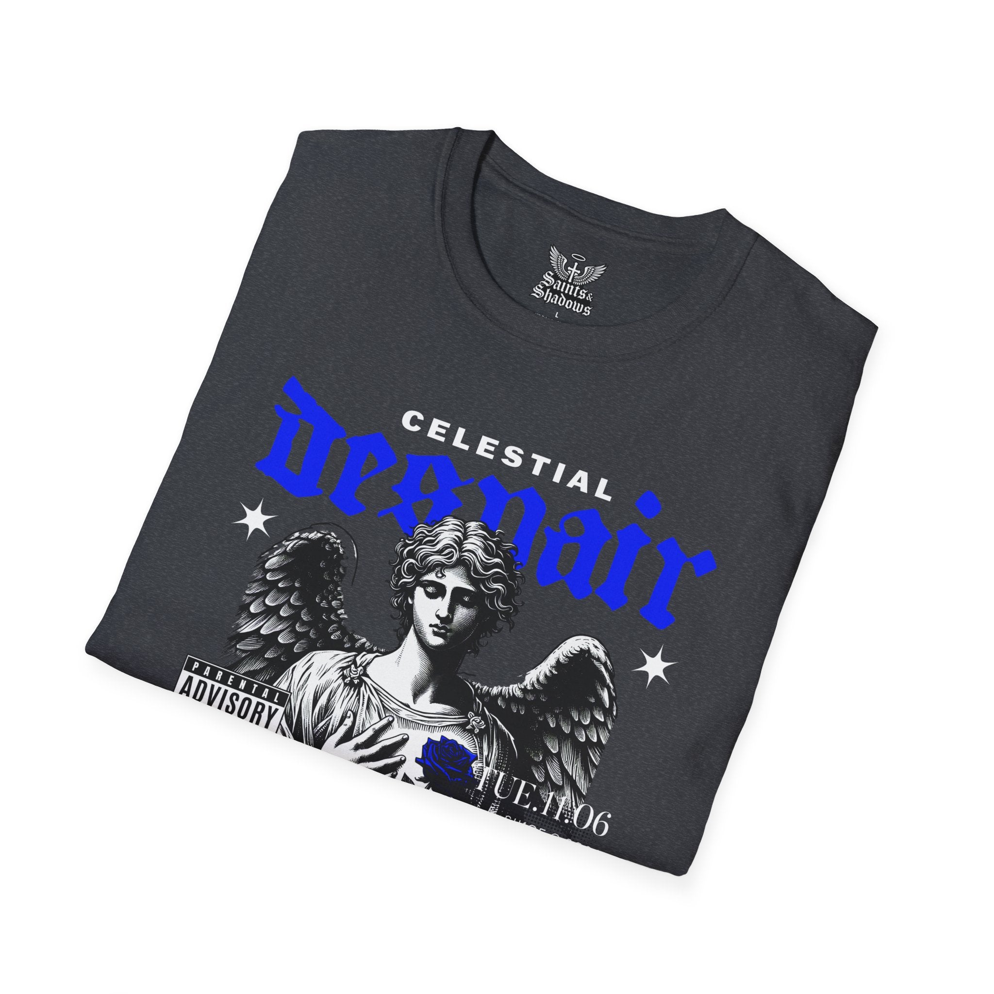 Saints and Shadows - Celestial Despair, Angelic Artwork Unisex Softstyle T-Shirt, Casual Wear