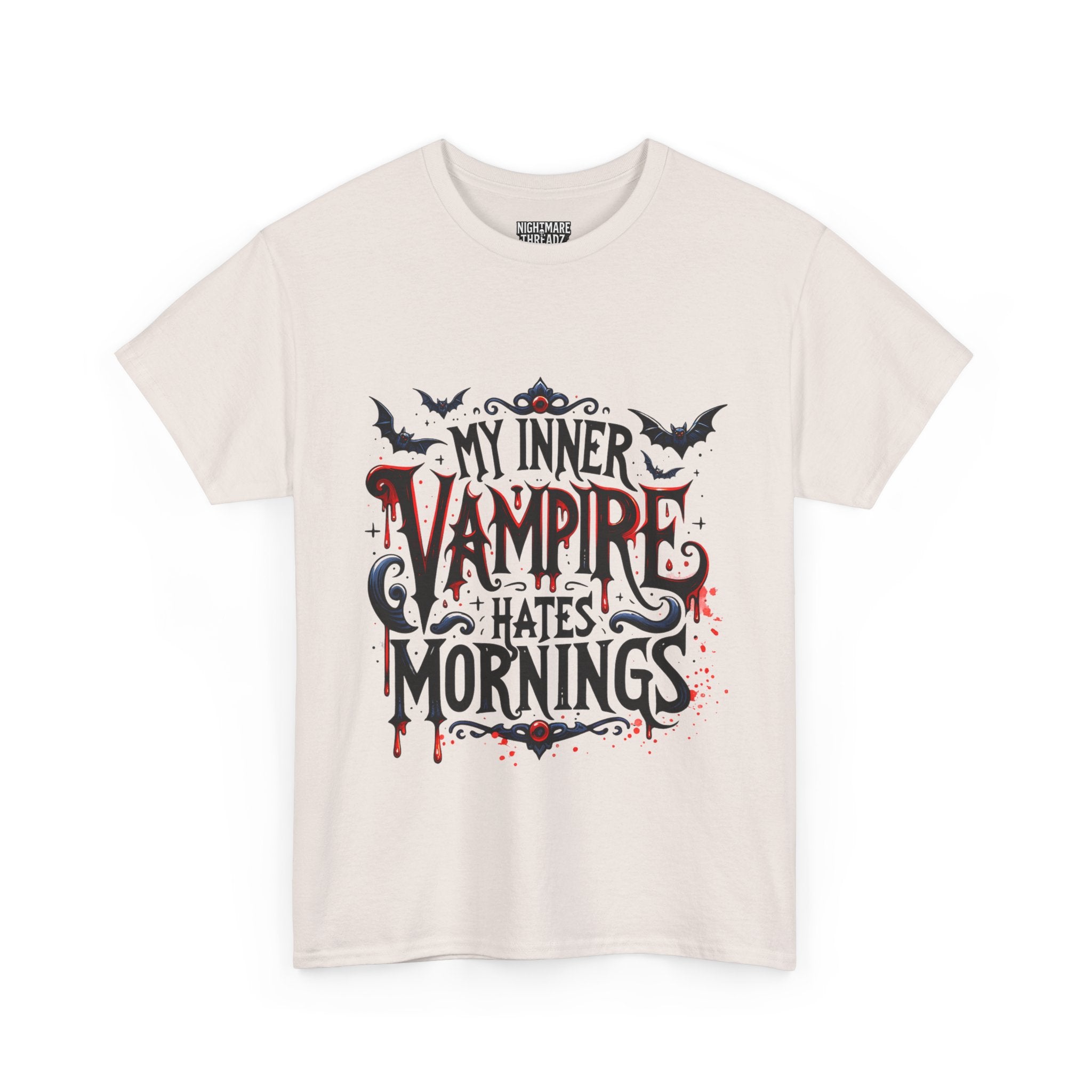 My Inner Vampire Hates Mornings, Tee - Unisex Heavy Cotton Shirt for Halloween, Gifts, Casual Wear, Funny T-Shirt, Vampire Lover Apparel