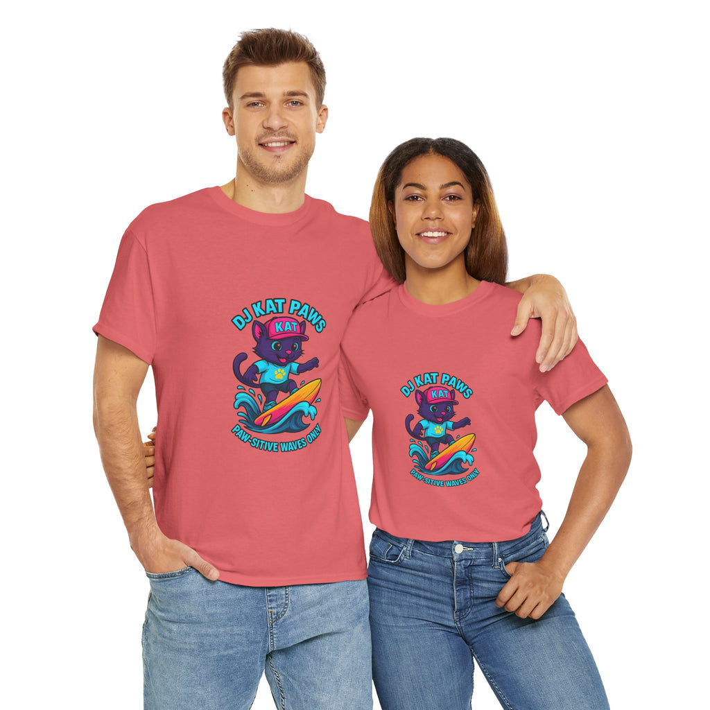 DJ KAT PAWS Surfing Fun T-Shirt | Stay Cool, Have Fun, Play Safe, Be You! | Fun Summer Tee, Gift for Cat Lovers, Beach Vibes