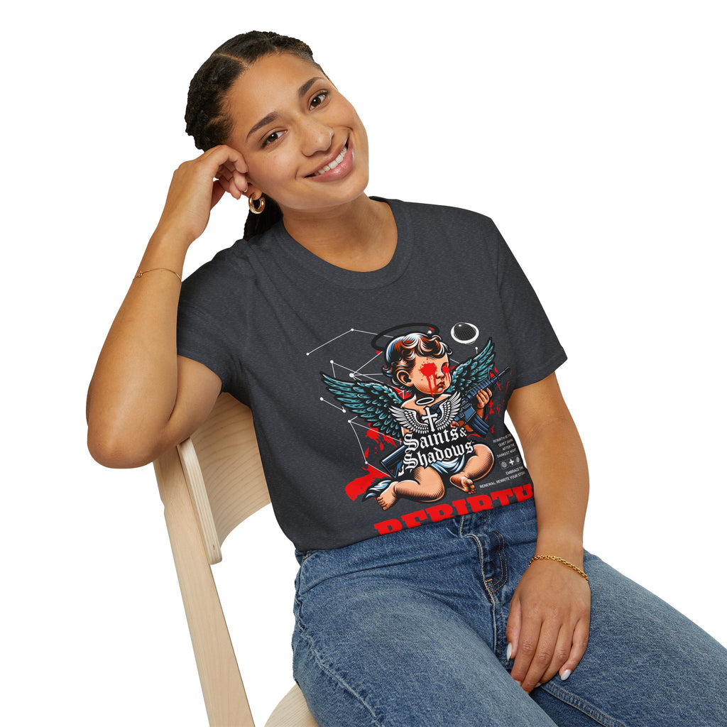Saints and Shadows - Rebirth, Angelic Artwork Unisex Softstyle T-Shirt, Casual Wear