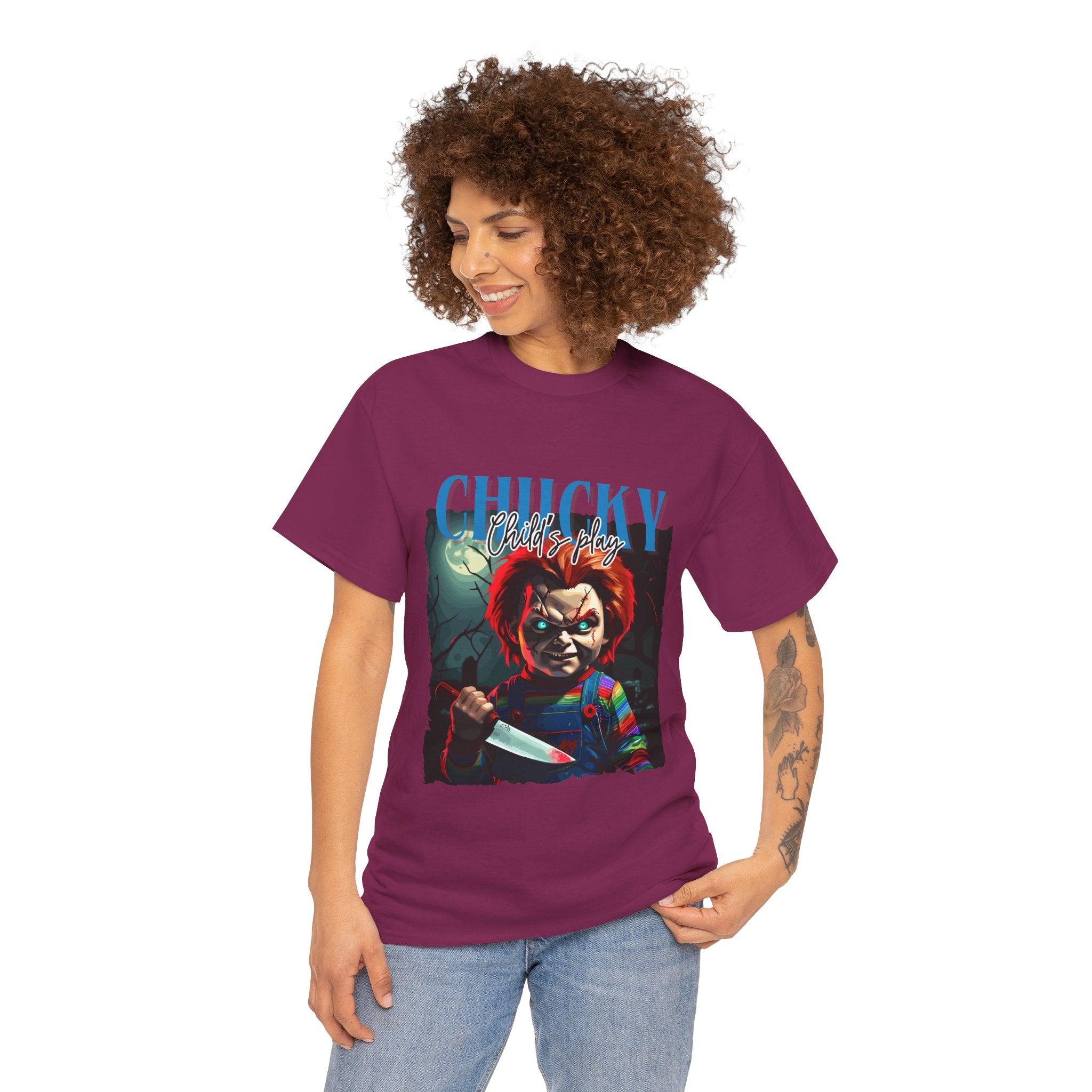 Chucky Horror Graphic Tee, Unisex Cotton Shirt, Halloween Costume, Horror Movie Gift, Spooky T-Shirt, Horror Fan Apparel