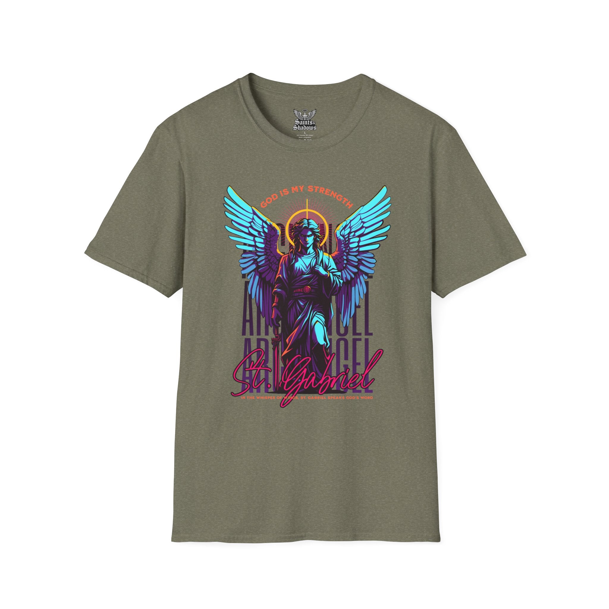 Saints and Shadows - St. Gabriel, Angelic Artwork Unisex Softstyle T-Shirt, Casual Wear