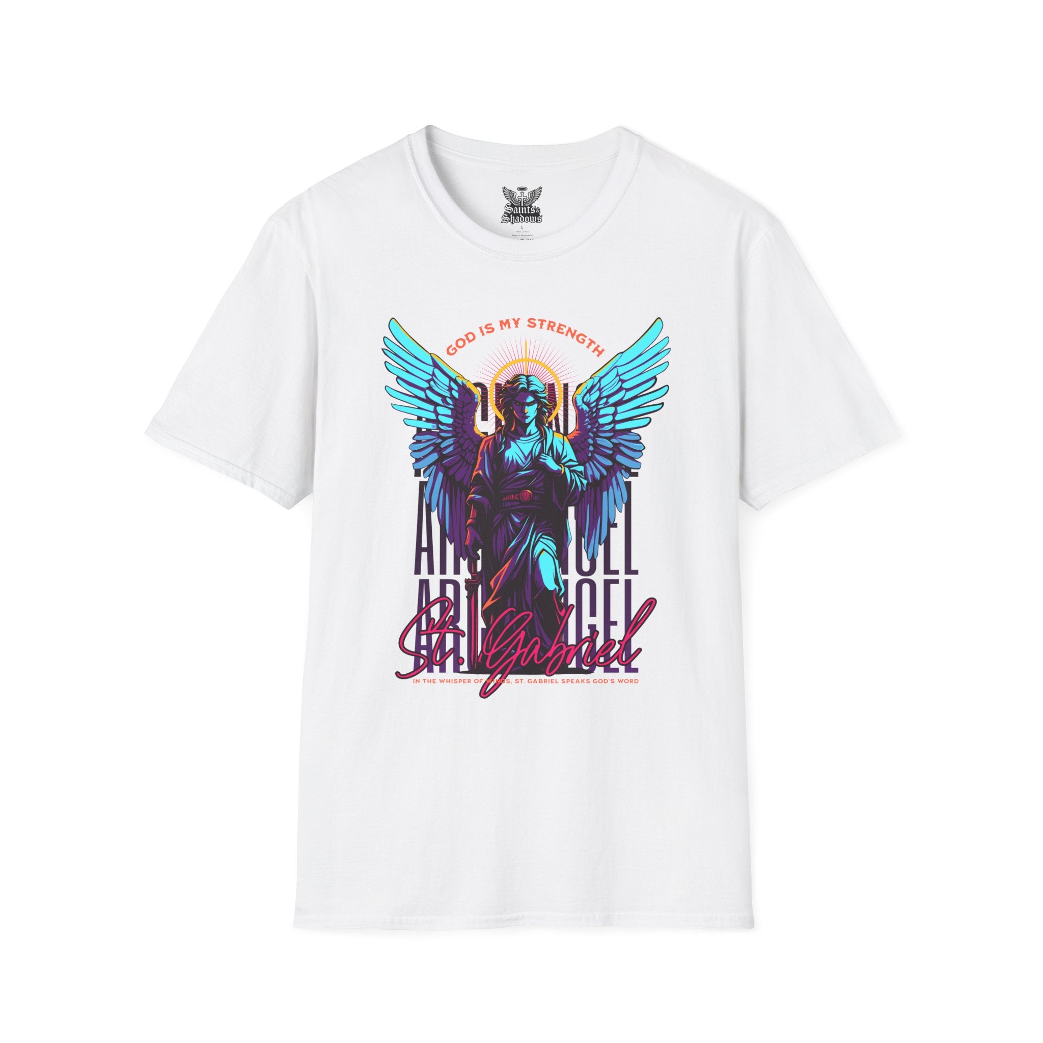Saints and Shadows - St. Gabriel, Angelic Artwork Unisex Softstyle T-Shirt, Casual Wear