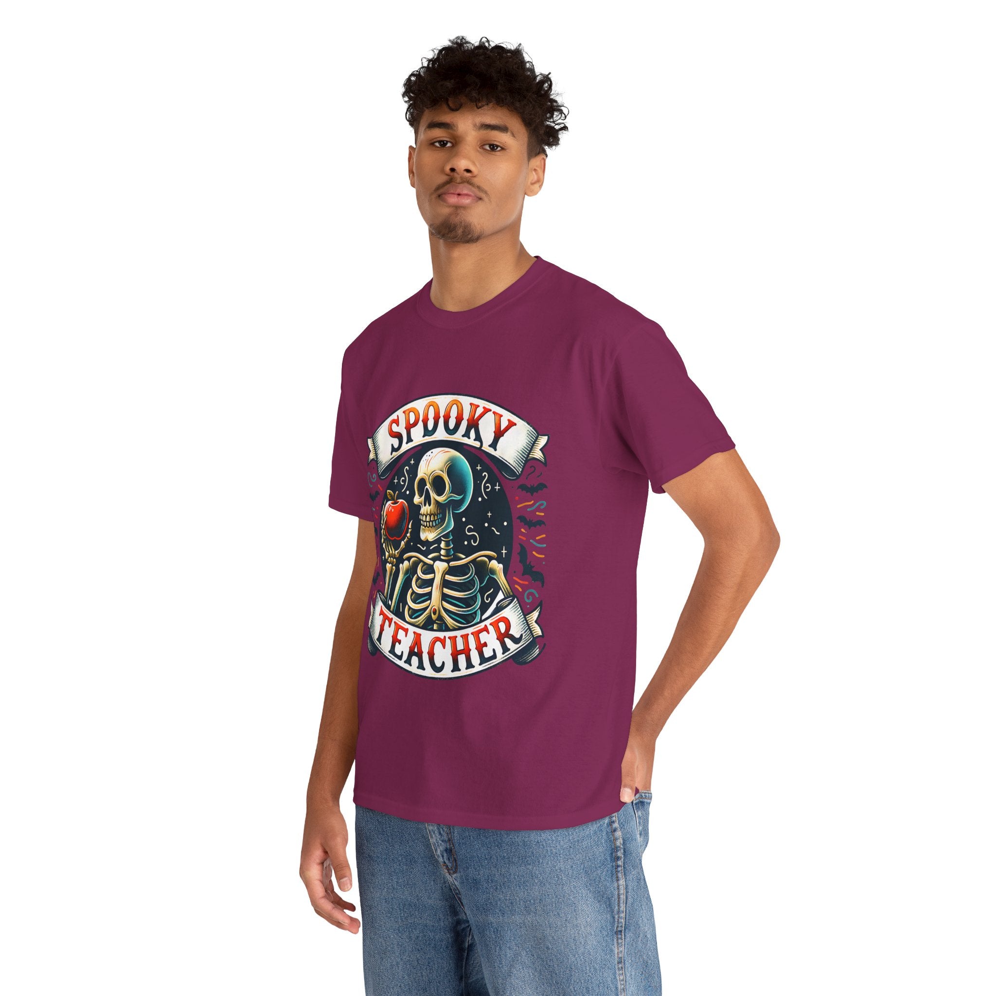 Spooky Teacher Tee, Halloween Shirt, Unisex Cotton T-Shirt, Funny Teacher Gift, Skeleton Design, Fall Apparel