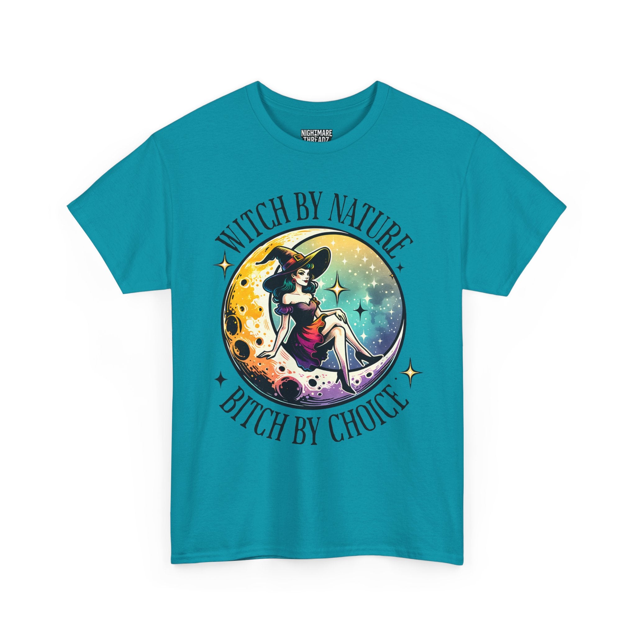 Witchy Cotton Tee - "Witch by Nature, Bitch by Choice" | Unisex Tee for Spooky Season, Boho Fashion, Festival Wear, Gift for Witches