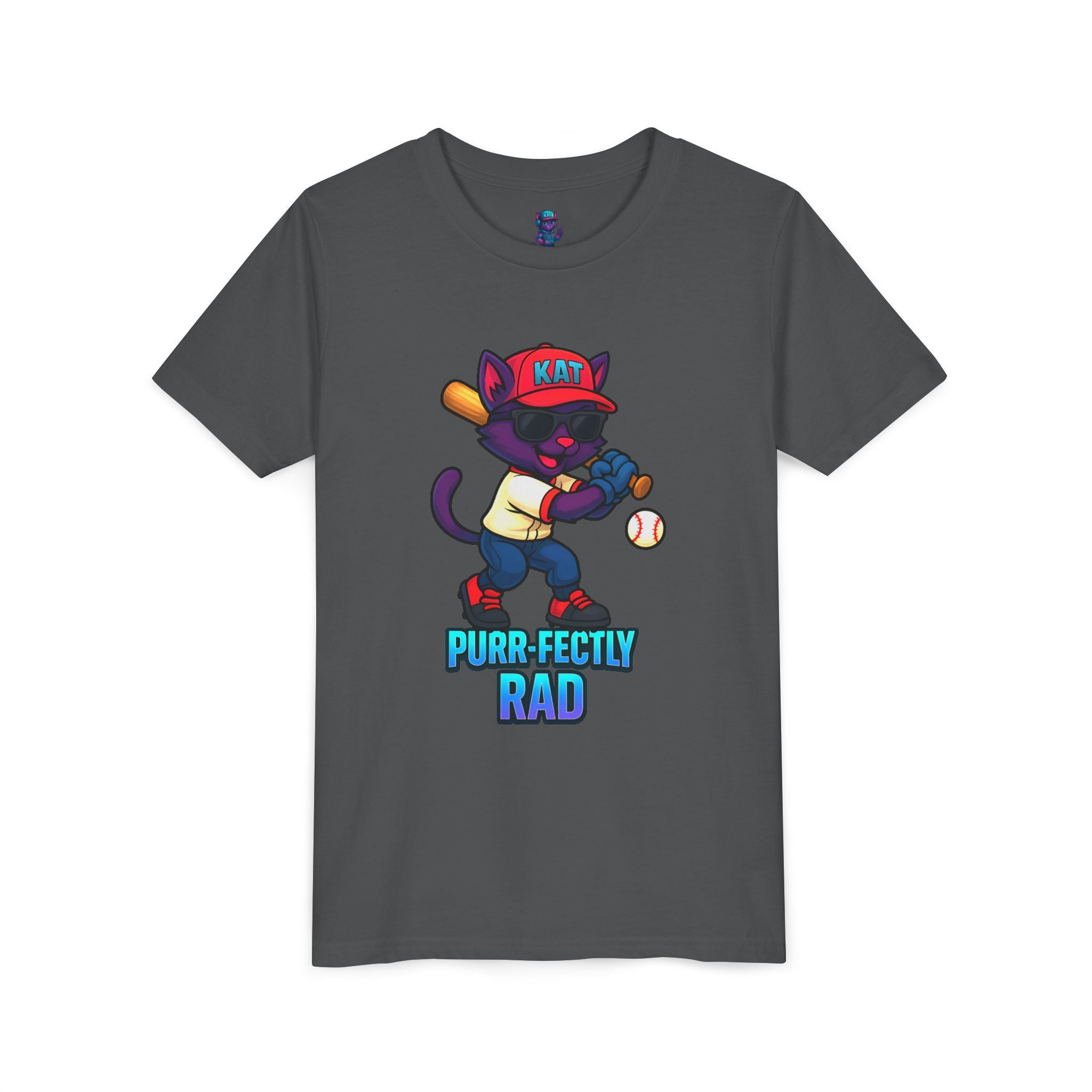 DJ KAT PAWS – Purr-fectly Rad Baseball Youth Tee | Fun Kids Graphic Shirt, Cool Cat Design, Perfect for Birthdays, Playdates & Sports Events