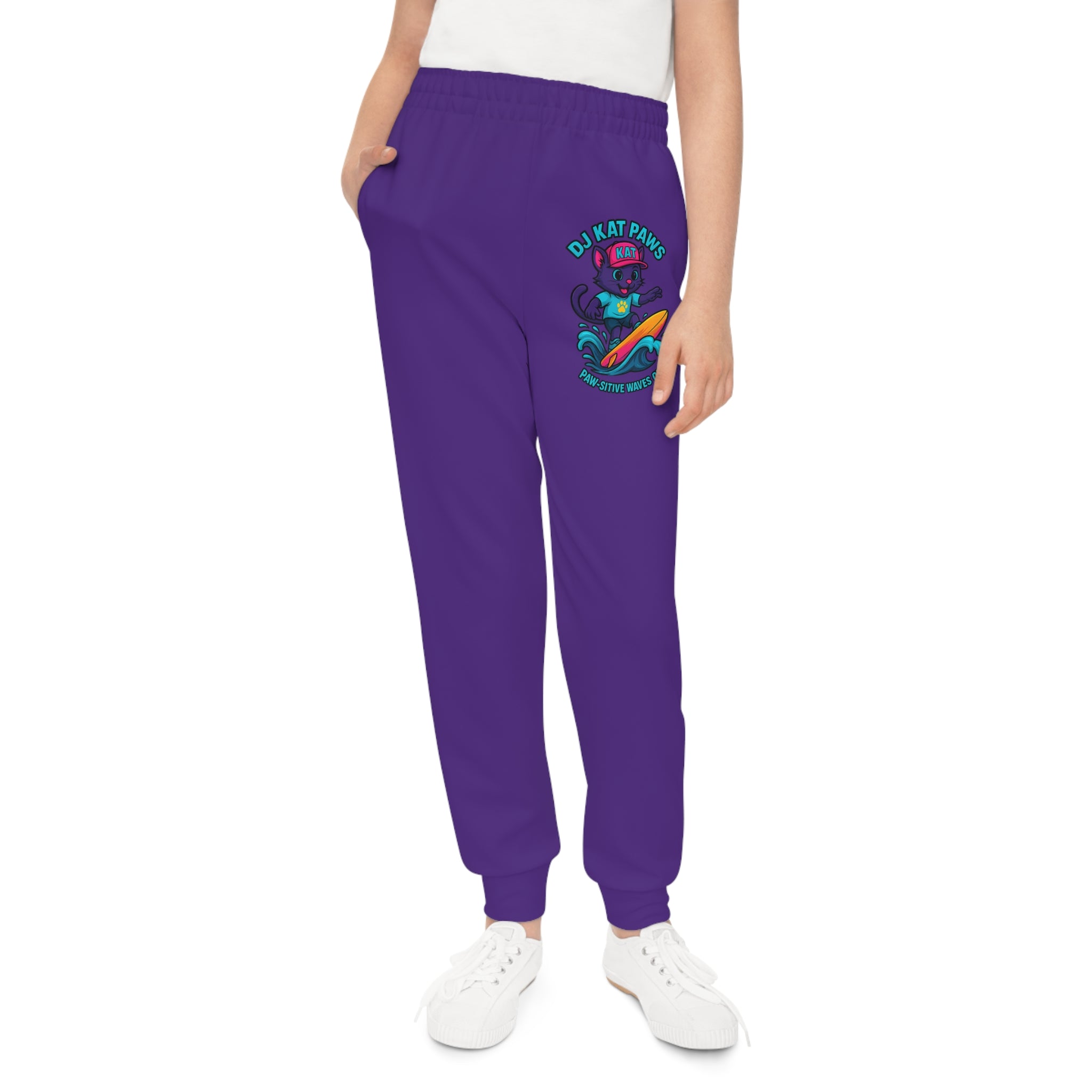 DJ KAT PAWS Paw-sitive Waves Only Youth Joggers - Stay Cool, Play Safe, Be You, Casual Wear, Kids Activewear, Perfect Gift for Boys and Girls
