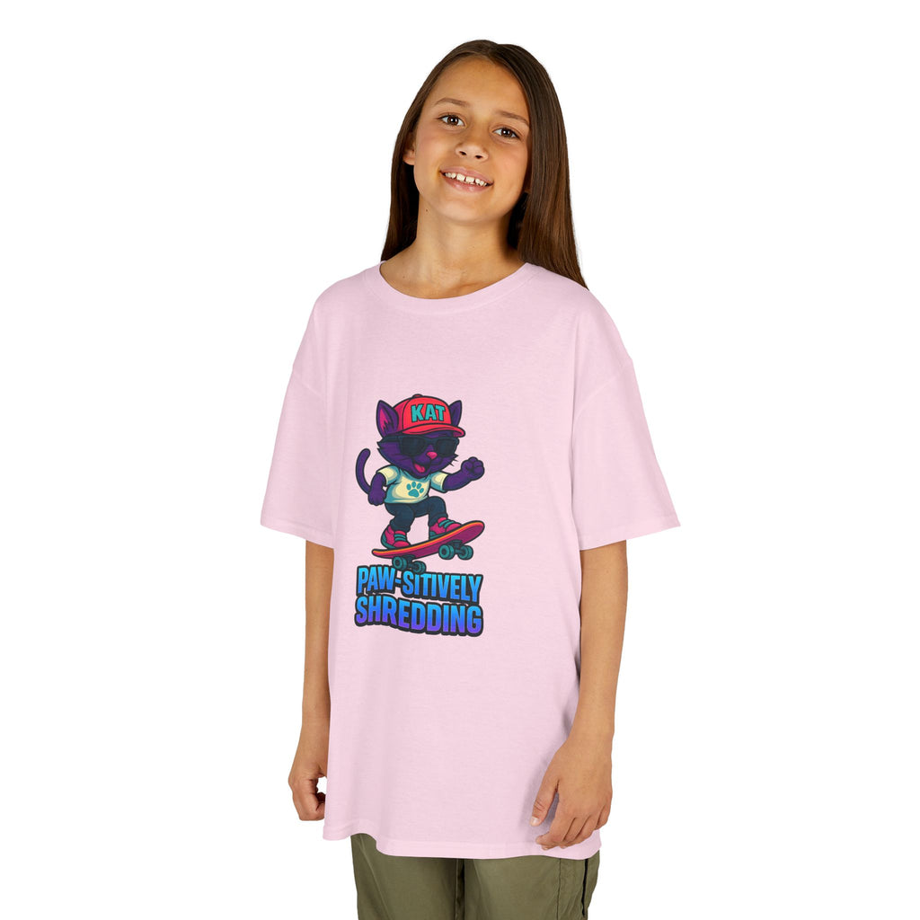 DJ KAT PAWS - Fun Skater Cat Design, Youth Summer T-Shirt, Cool Kids Apparel, Birthday Gift, Trendy Casual Wear