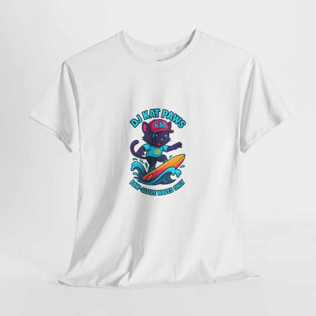 DJ KAT PAWS Surfing Fun T-Shirt | Stay Cool, Have Fun, Play Safe, Be You! | Fun Summer Tee, Gift for Cat Lovers, Beach Vibes