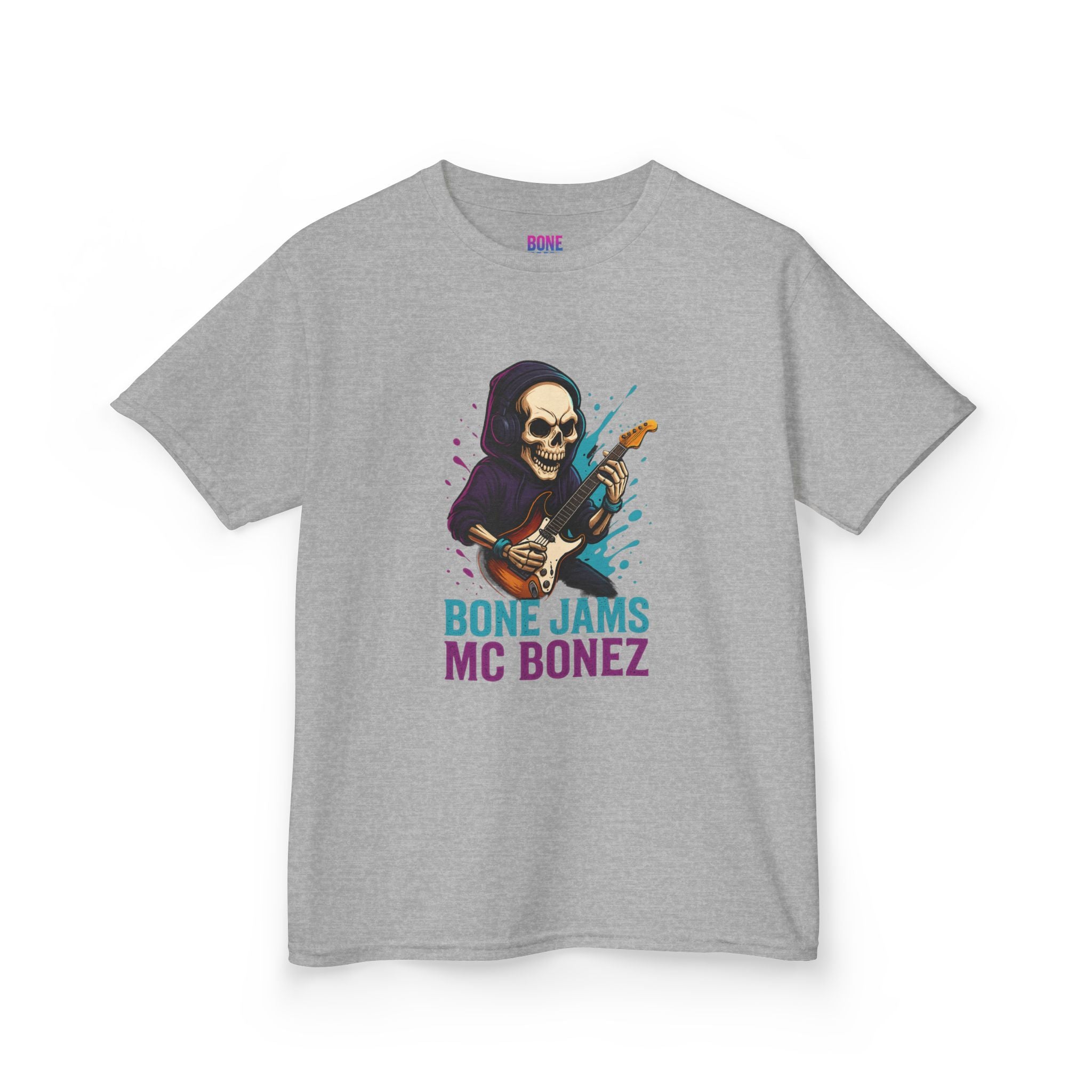 Bone Jams MC Bonez, Kids Tee | Guitar Edition | Cool Graphic Tee, Music Fan Shirt, Unique Gift for Young Musicians