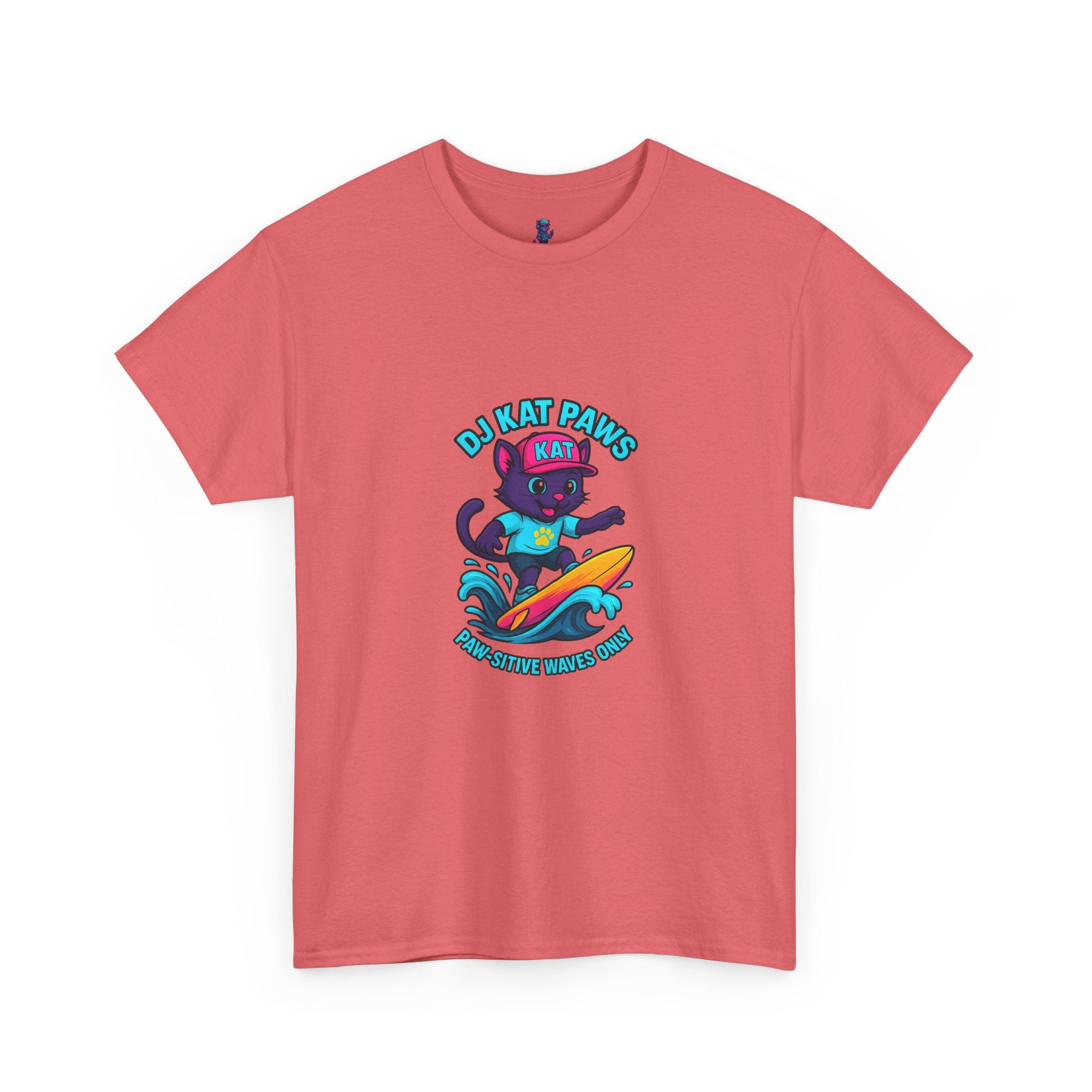 DJ KAT PAWS Surfing Fun T-Shirt | Stay Cool, Have Fun, Play Safe, Be You! | Fun Summer Tee, Gift for Cat Lovers, Beach Vibes