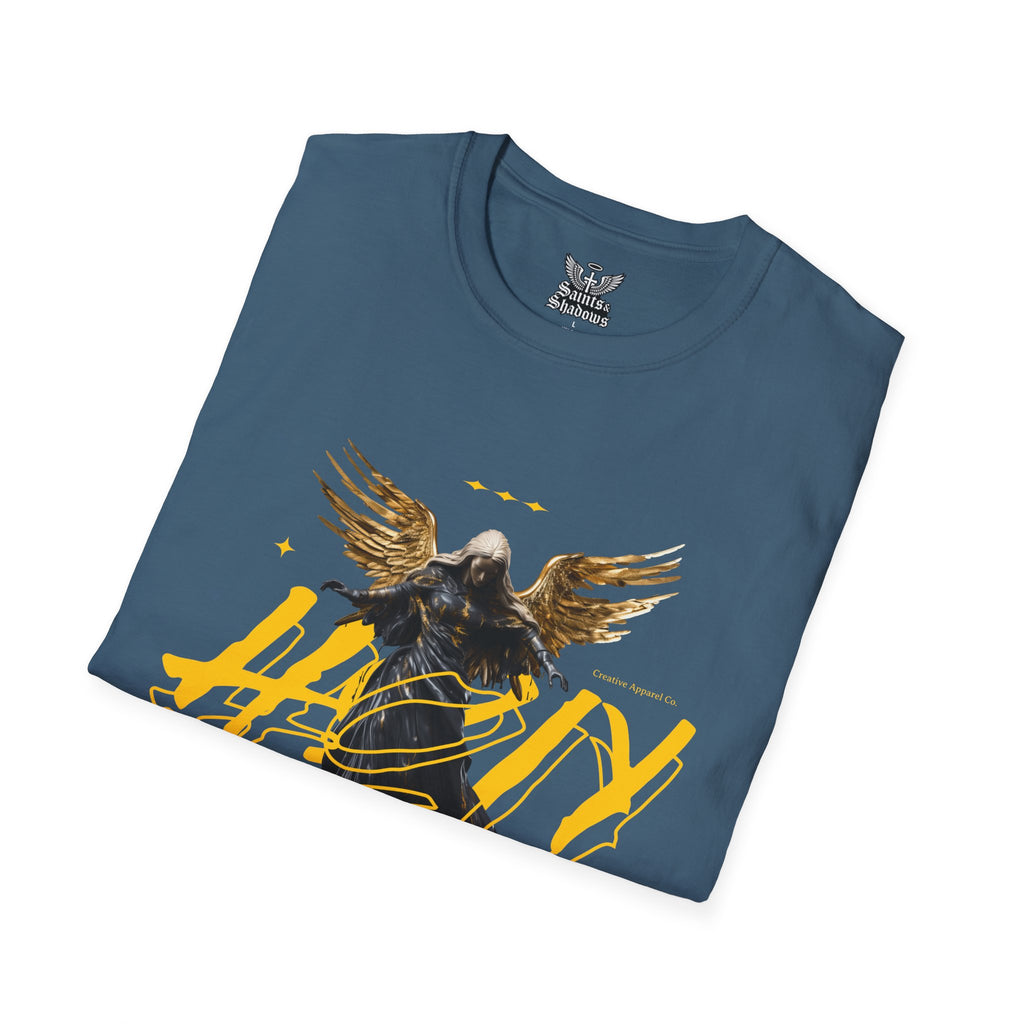 Saints and Shadows - Holy Wings, Angelic Artwork Unisex Softstyle T-Shirt, Casual Wear