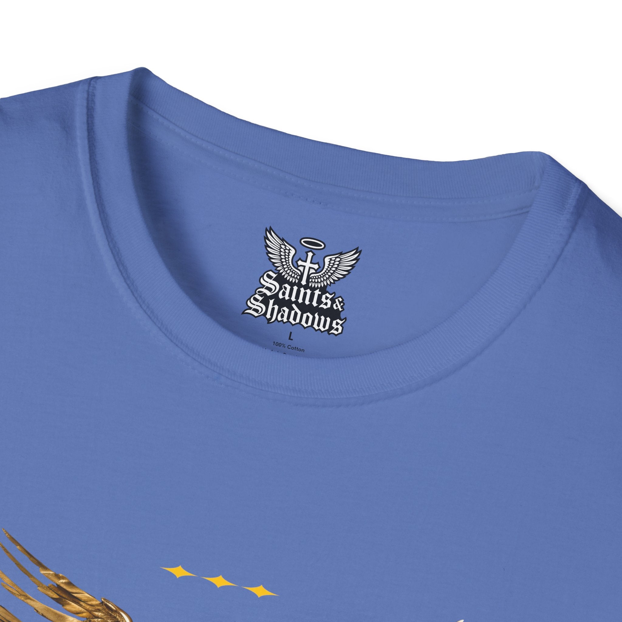 Saints and Shadows - Holy Wings, Angelic Artwork Unisex Softstyle T-Shirt, Casual Wear