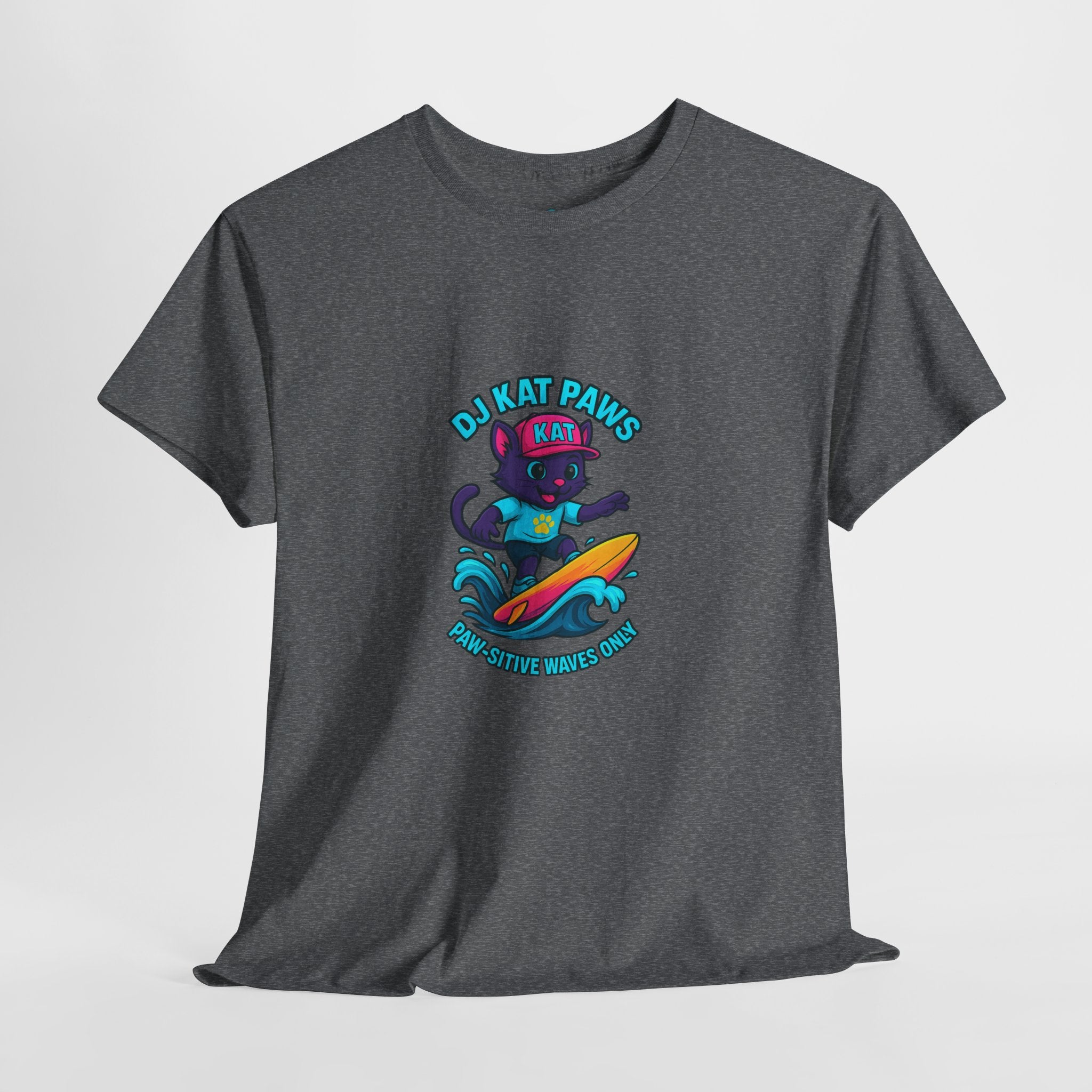 DJ KAT PAWS Surfing Fun T-Shirt | Stay Cool, Have Fun, Play Safe, Be You! | Fun Summer Tee, Gift for Cat Lovers, Beach Vibes