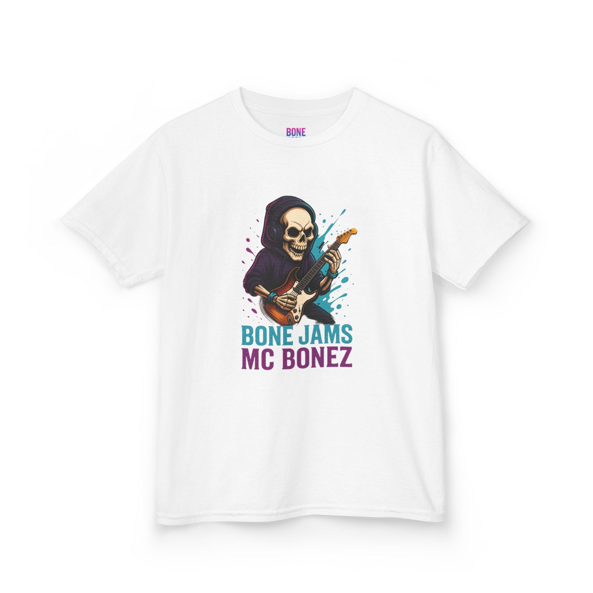 Bone Jams MC Bonez, Kids Tee | Guitar Edition | Cool Graphic Tee, Music Fan Shirt, Unique Gift for Young Musicians