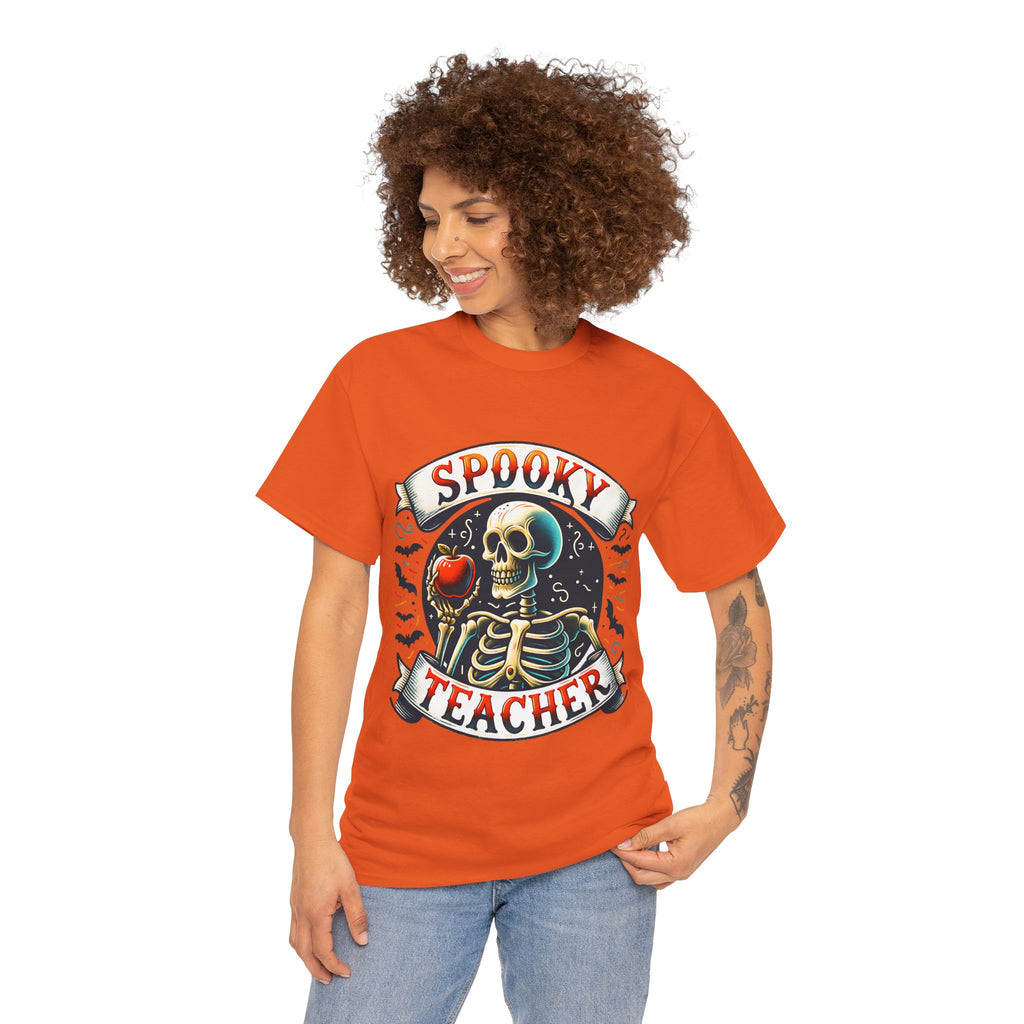 Spooky Teacher Tee, Halloween Shirt, Unisex Cotton T-Shirt, Funny Teacher Gift, Skeleton Design, Fall Apparel