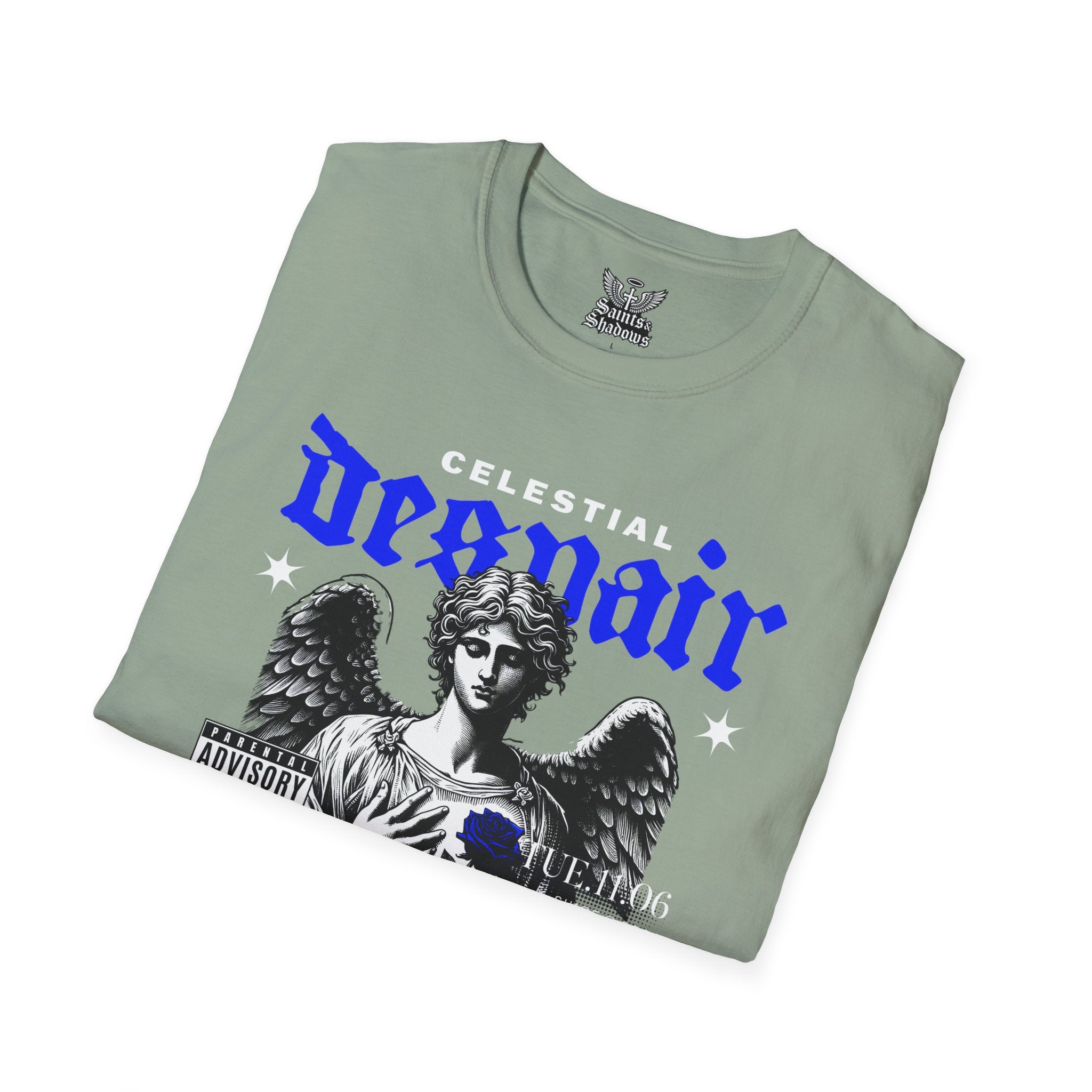 Saints and Shadows - Celestial Despair, Angelic Artwork Unisex Softstyle T-Shirt, Casual Wear