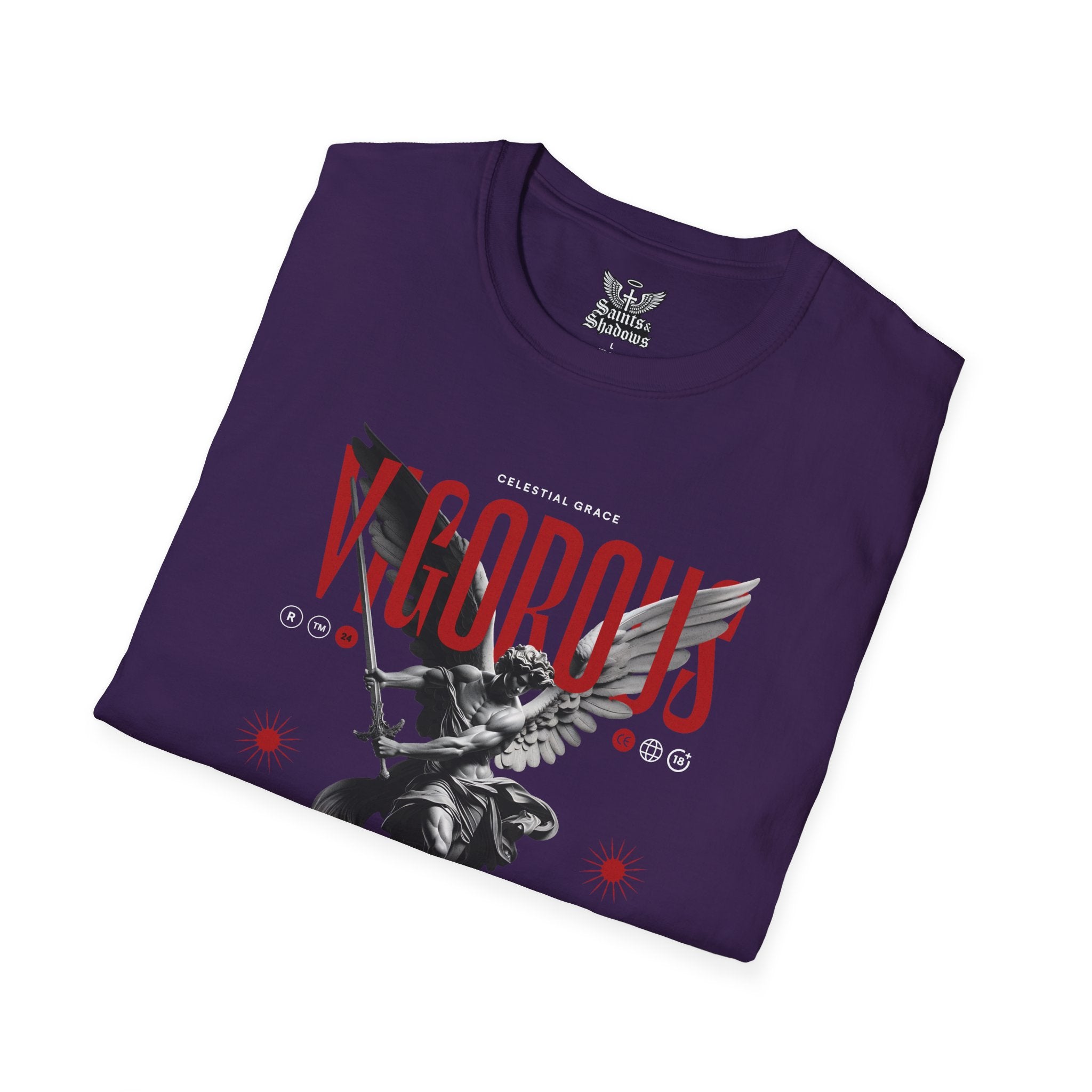Saints and Shadows - Vigorous, Angelic Artwork Unisex Softstyle T-Shirt, Casual Wear
