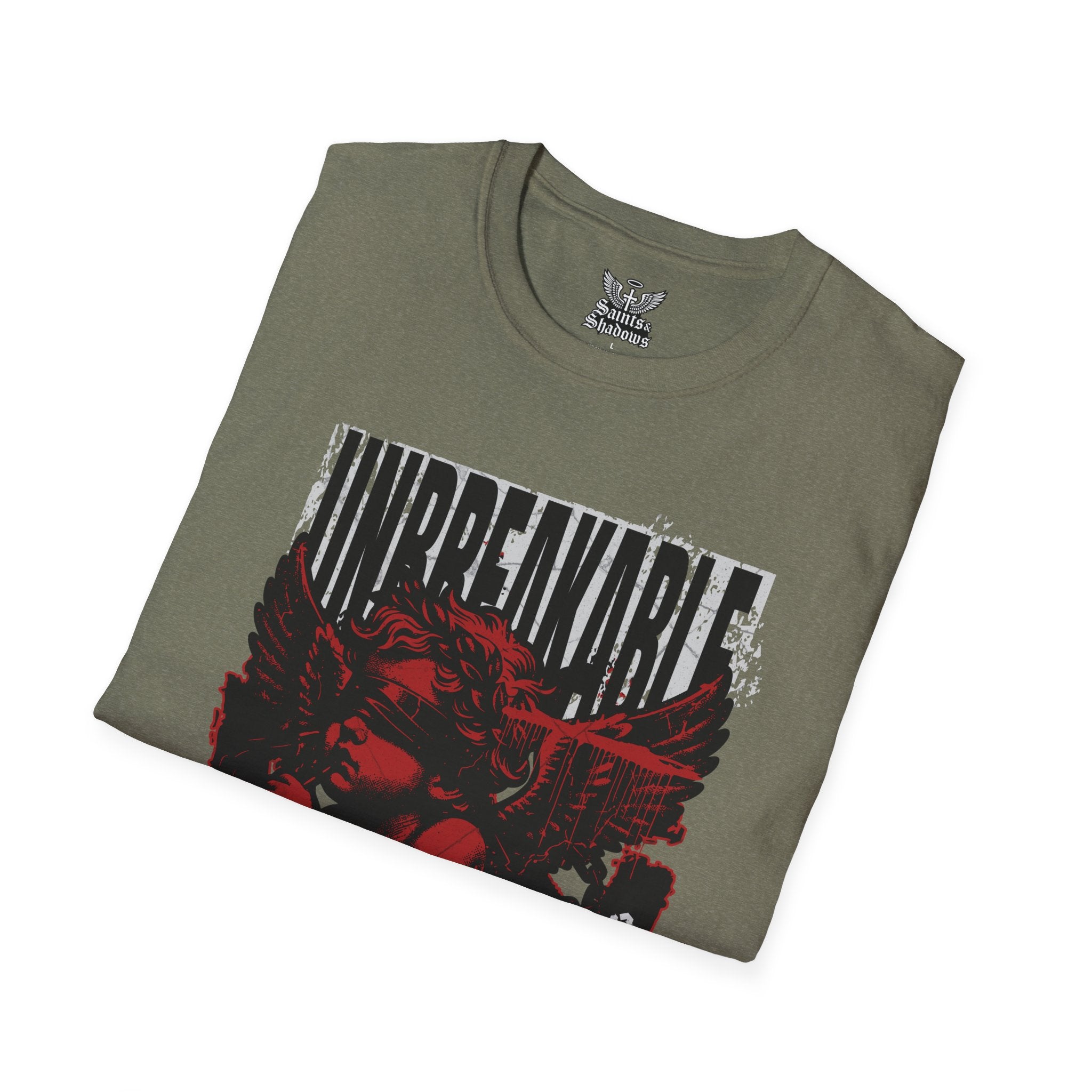 Saints and Shadows - Unbreakabe Strength, Angelic Artwork Unisex Softstyle T-Shirt, Casual Wear