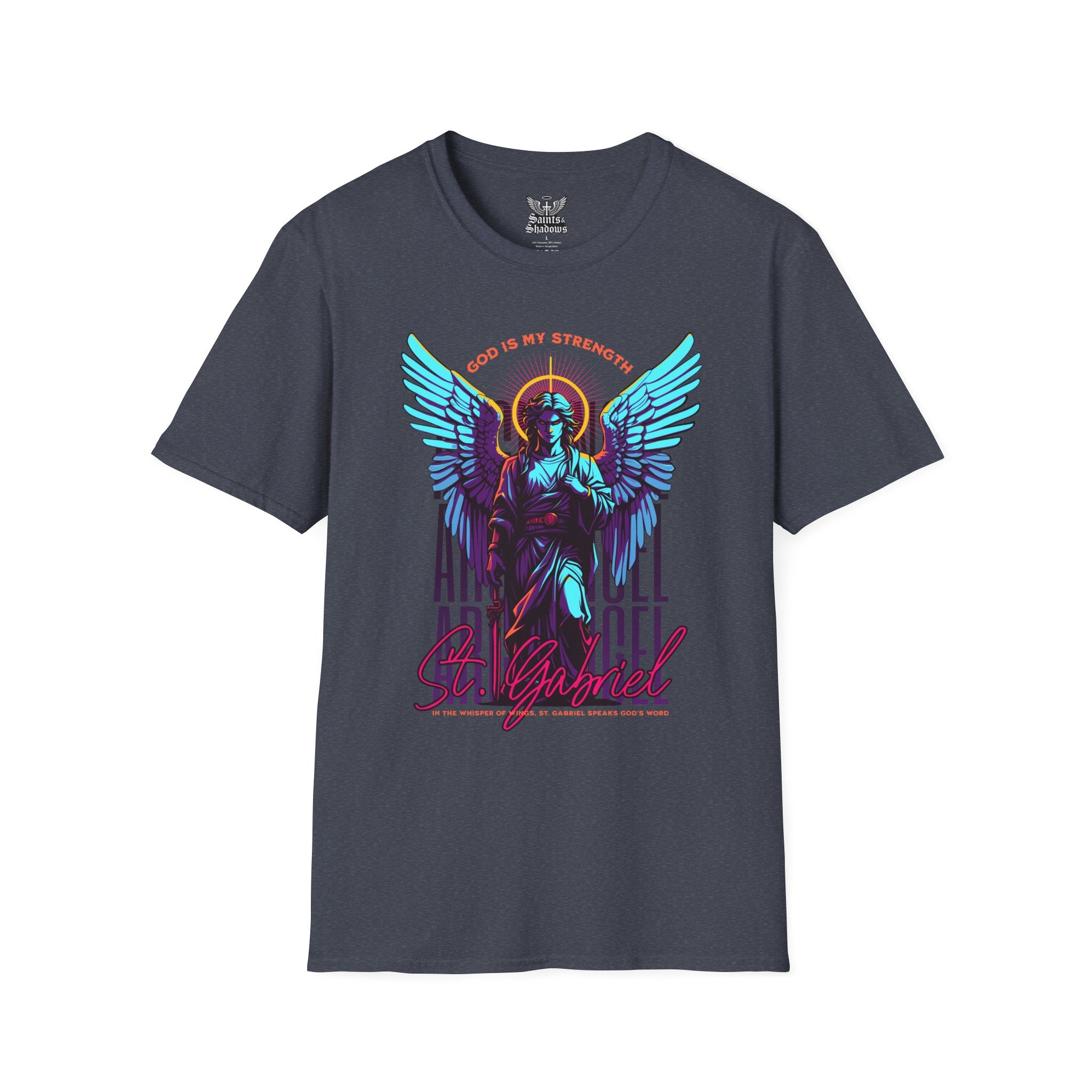 Saints and Shadows - St. Gabriel, Angelic Artwork Unisex Softstyle T-Shirt, Casual Wear