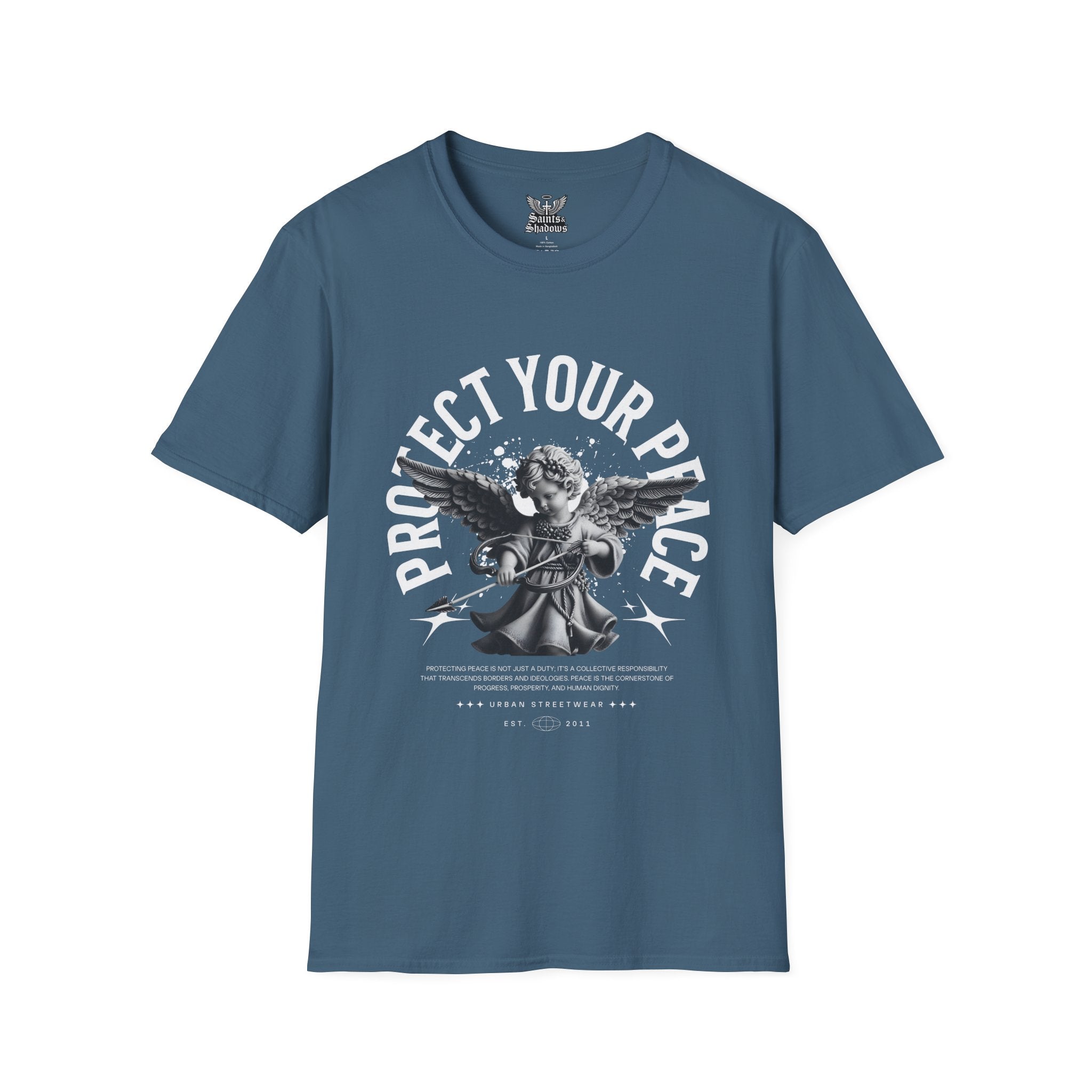 Saints and Shadows - Protect Your Peace, Angelic Artwork Unisex Softstyle T-Shirt, Casual Wear