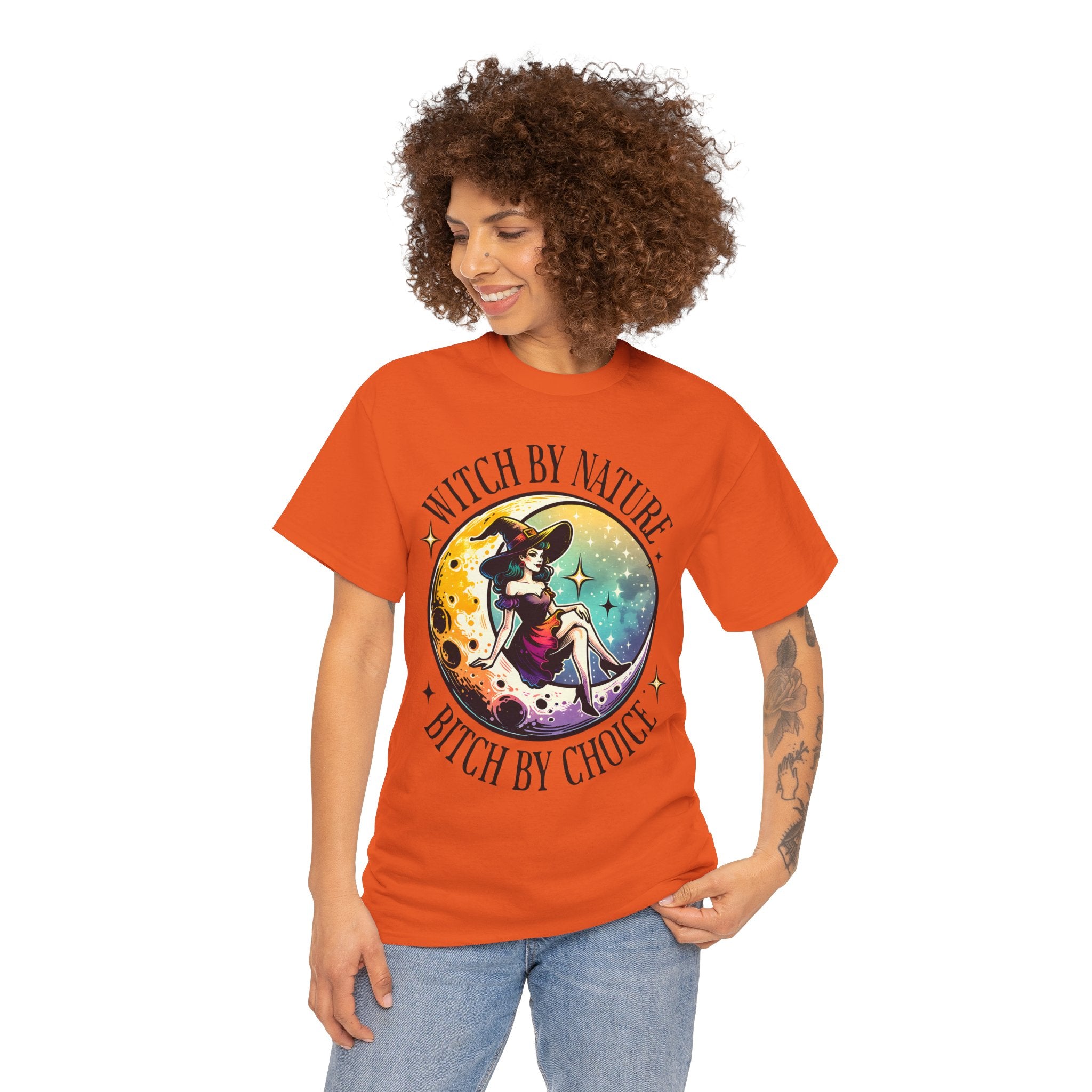 Witchy Cotton Tee - "Witch by Nature, Bitch by Choice" | Unisex Tee for Spooky Season, Boho Fashion, Festival Wear, Gift for Witches