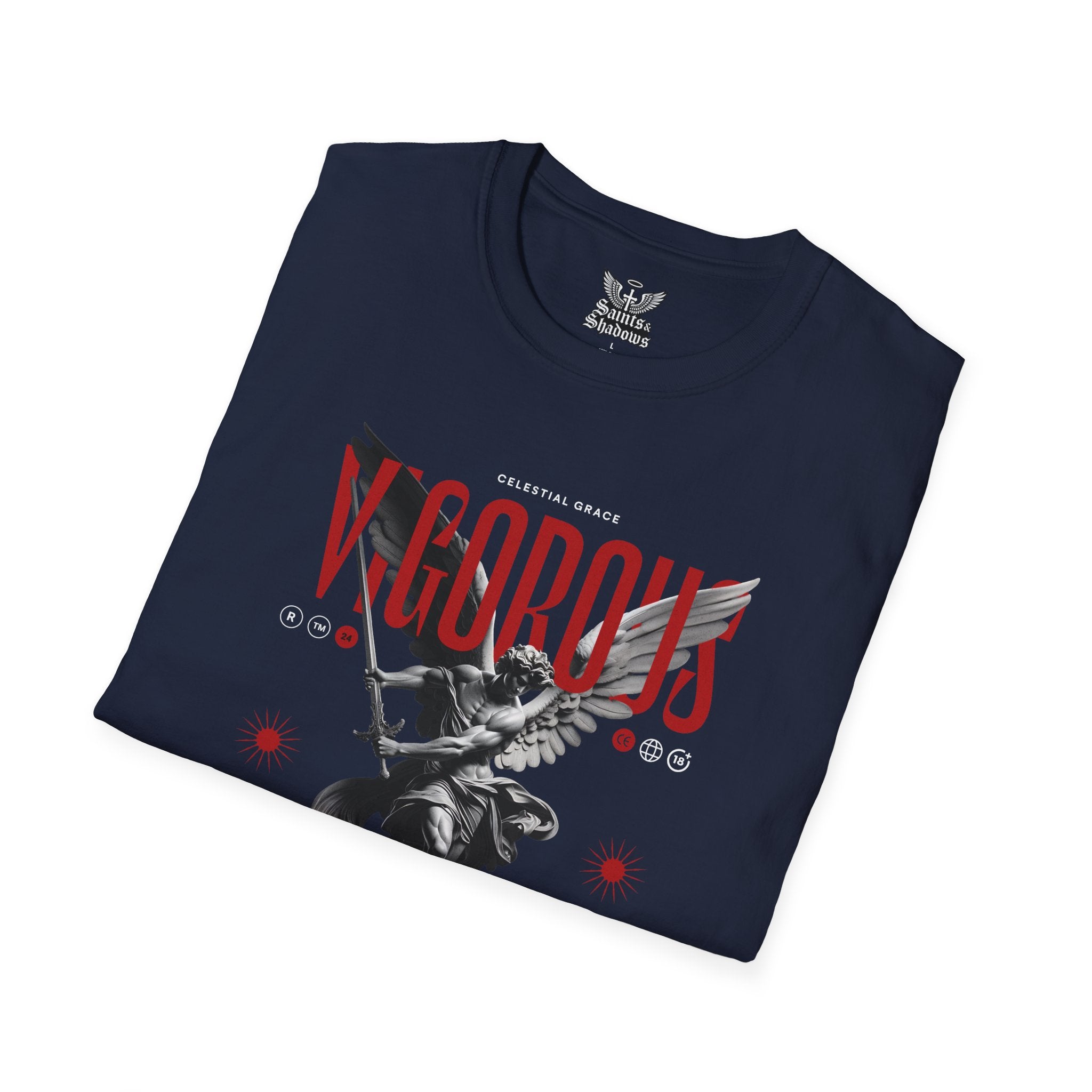 Saints and Shadows - Vigorous, Angelic Artwork Unisex Softstyle T-Shirt, Casual Wear