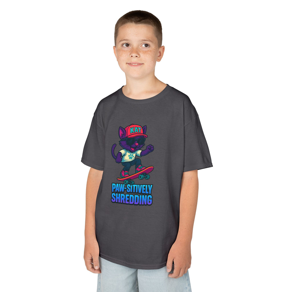 DJ KAT PAWS - Fun Skater Cat Design, Youth Summer T-Shirt, Cool Kids Apparel, Birthday Gift, Trendy Casual Wear