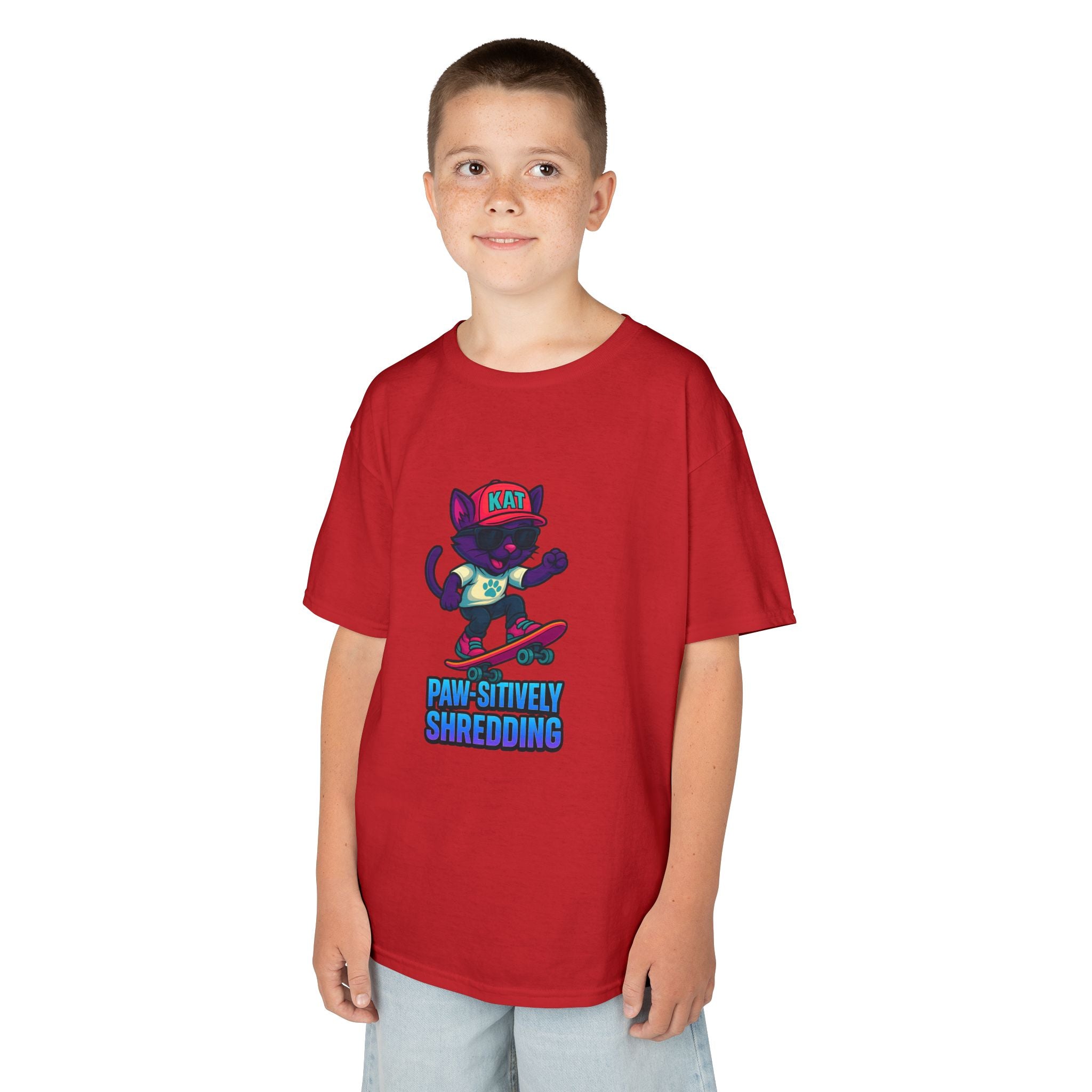 DJ KAT PAWS - Fun Skater Cat Design, Youth Summer T-Shirt, Cool Kids Apparel, Birthday Gift, Trendy Casual Wear