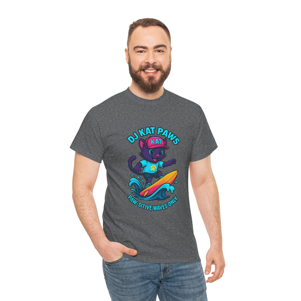 DJ KAT PAWS Surfing Fun T-Shirt | Stay Cool, Have Fun, Play Safe, Be You! | Fun Summer Tee, Gift for Cat Lovers, Beach Vibes