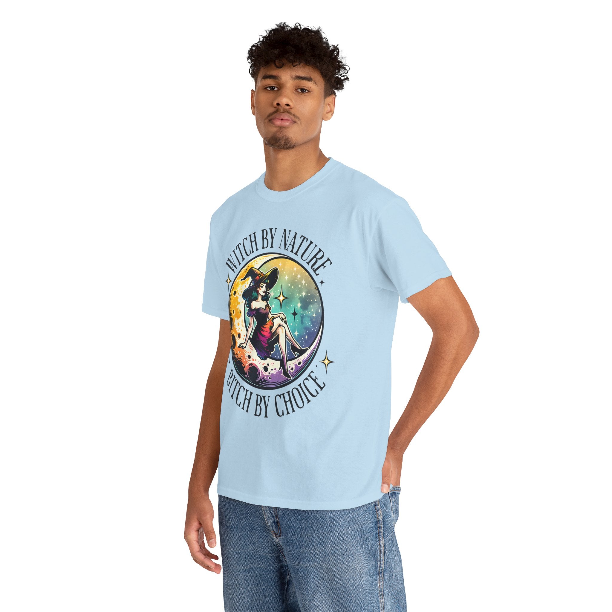 Witchy Cotton Tee - "Witch by Nature, Bitch by Choice" | Unisex Tee for Spooky Season, Boho Fashion, Festival Wear, Gift for Witches