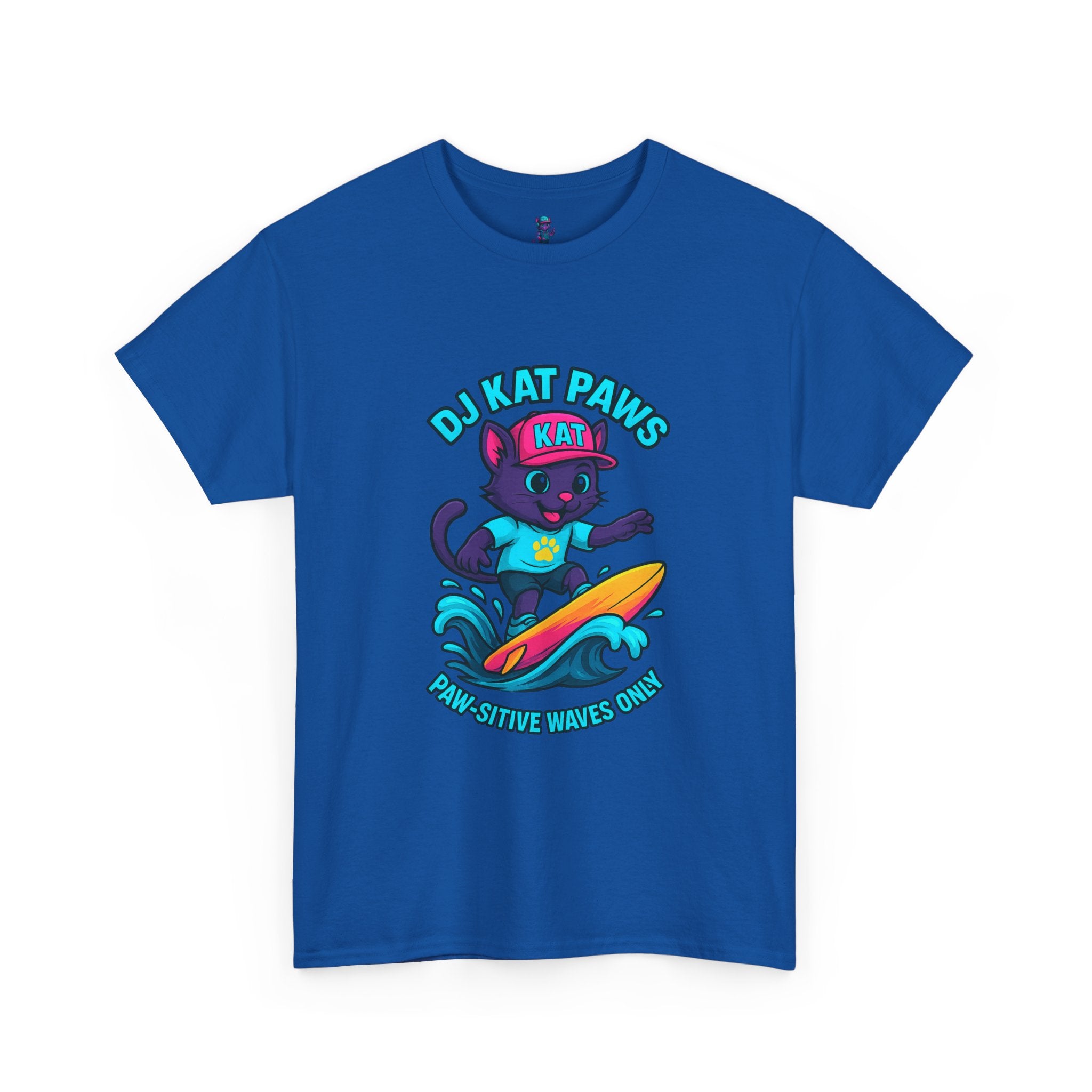 DJ KAT PAWS Surfing Fun T-Shirt | Stay Cool, Have Fun, Play Safe, Be You! | Fun Summer Tee, Gift for Cat Lovers, Beach Vibes