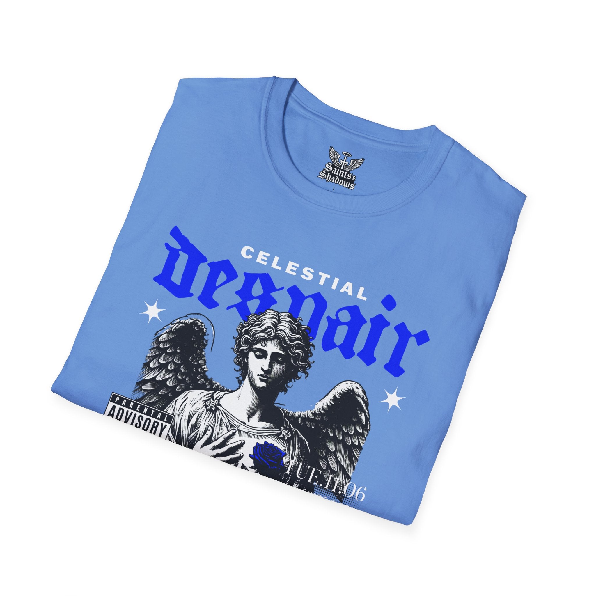 Saints and Shadows - Celestial Despair, Angelic Artwork Unisex Softstyle T-Shirt, Casual Wear