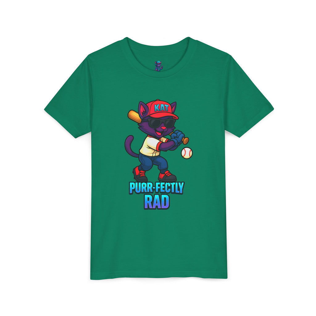 DJ KAT PAWS – Purr-fectly Rad Baseball Youth Tee | Fun Kids Graphic Shirt, Cool Cat Design, Perfect for Birthdays, Playdates & Sports Events