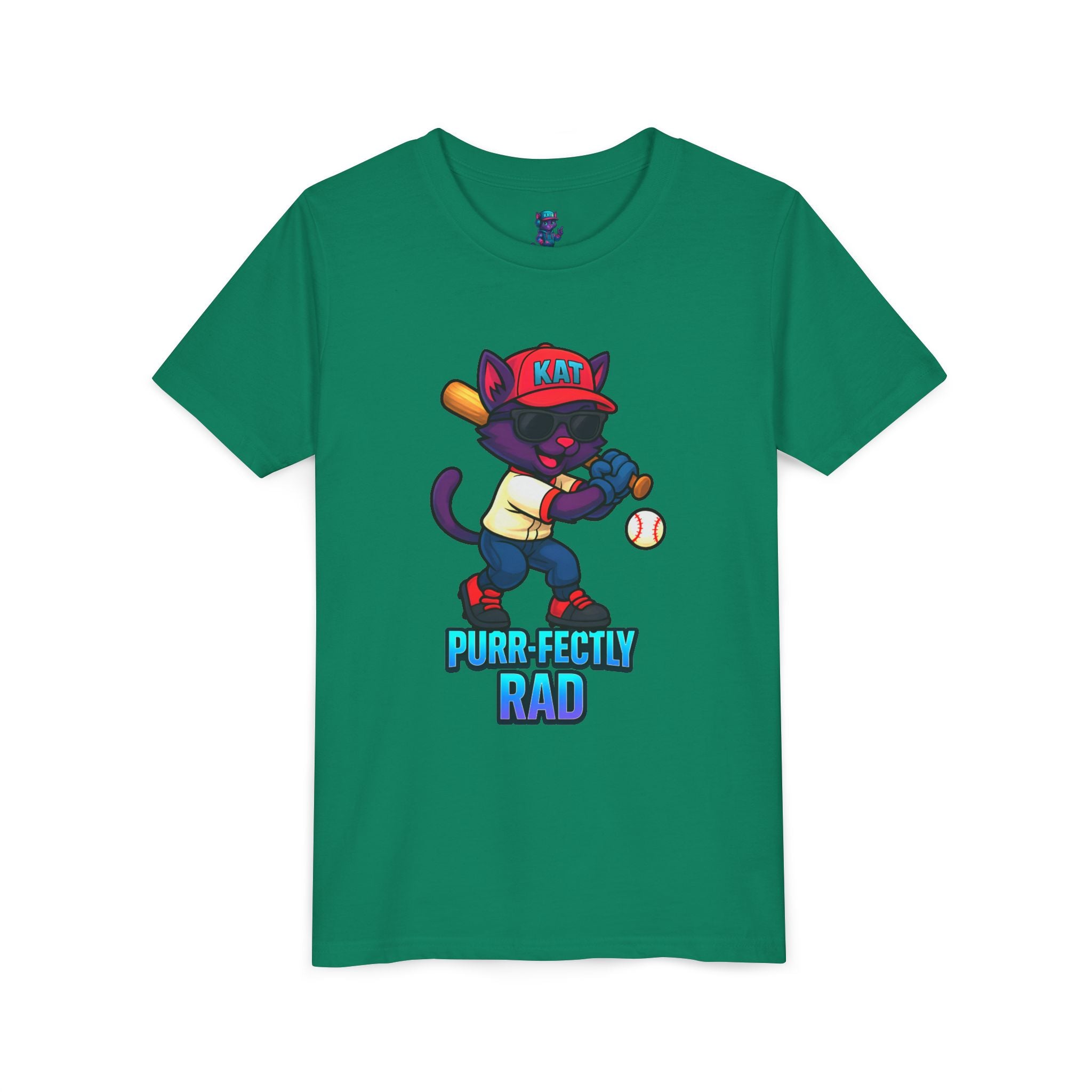 DJ KAT PAWS – Purr-fectly Rad Baseball Youth Tee | Fun Kids Graphic Shirt, Cool Cat Design, Perfect for Birthdays, Playdates & Sports Events