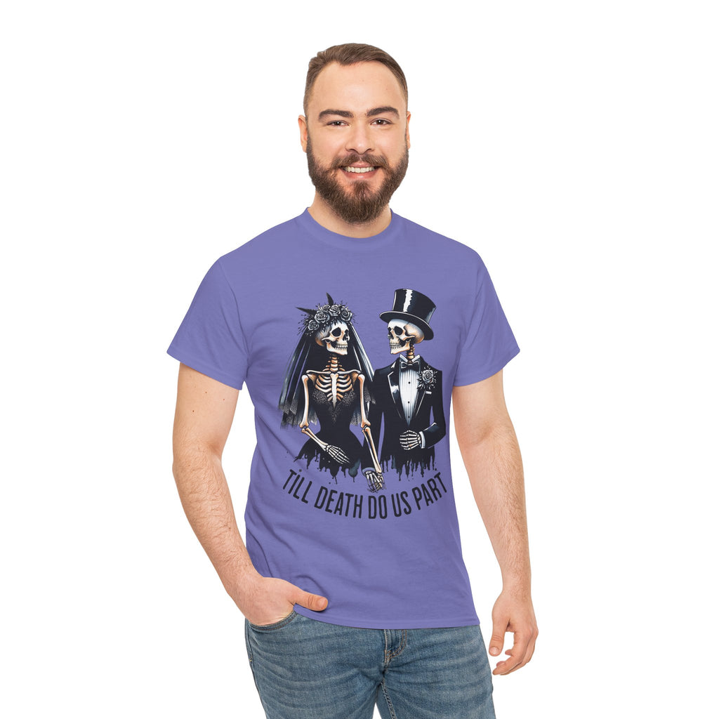 Skeleton Bride and Groom Wedding. Til Death, Tee - Horror Graphic Tee, Unisex Cotton Shirt, Halloween Costume, Horror Movie Gift, Spooky T-Shirt, Horror Fan Apparel