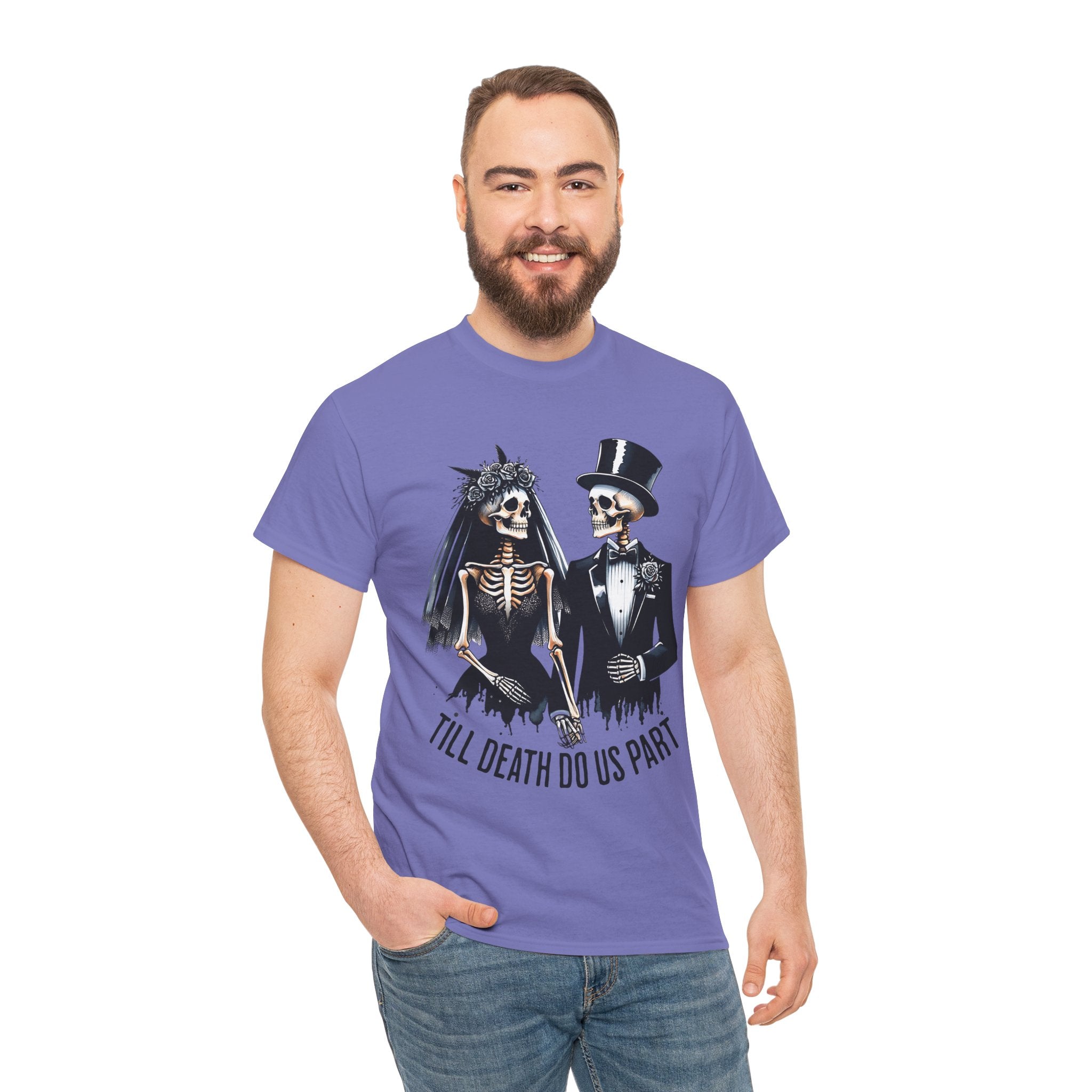 Skeleton Bride and Groom Wedding. Til Death, Tee - Horror Graphic Tee, Unisex Cotton Shirt, Halloween Costume, Horror Movie Gift, Spooky T-Shirt, Horror Fan Apparel