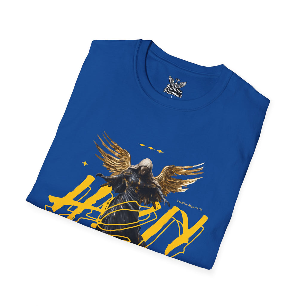 Saints and Shadows - Holy Wings, Angelic Artwork Unisex Softstyle T-Shirt, Casual Wear