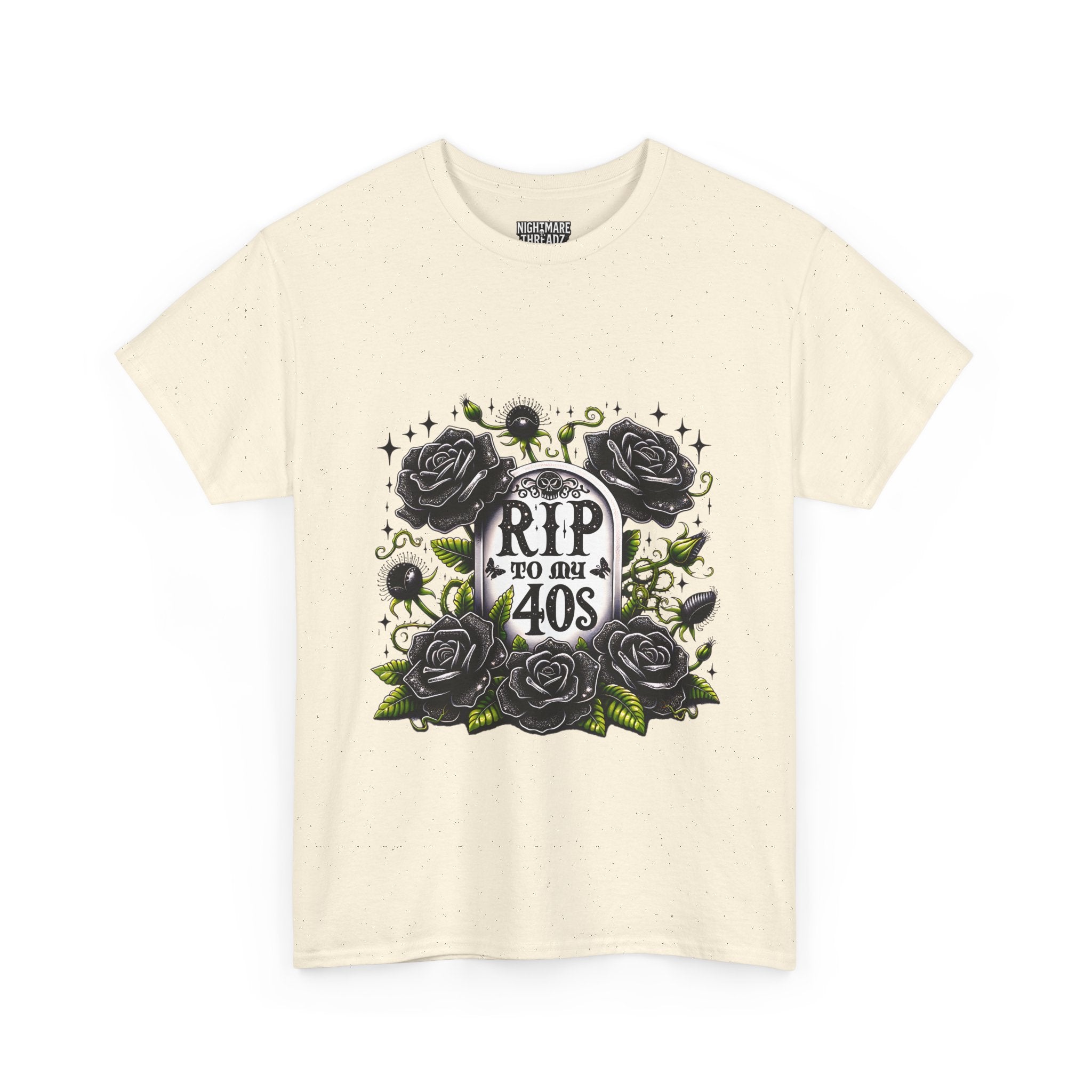 RIP to My 40s Tee, Heavy, Unisex Graphic Shirt, Birthday Gift, Casual Wear, Vintage Style, Floral Design T-shirt