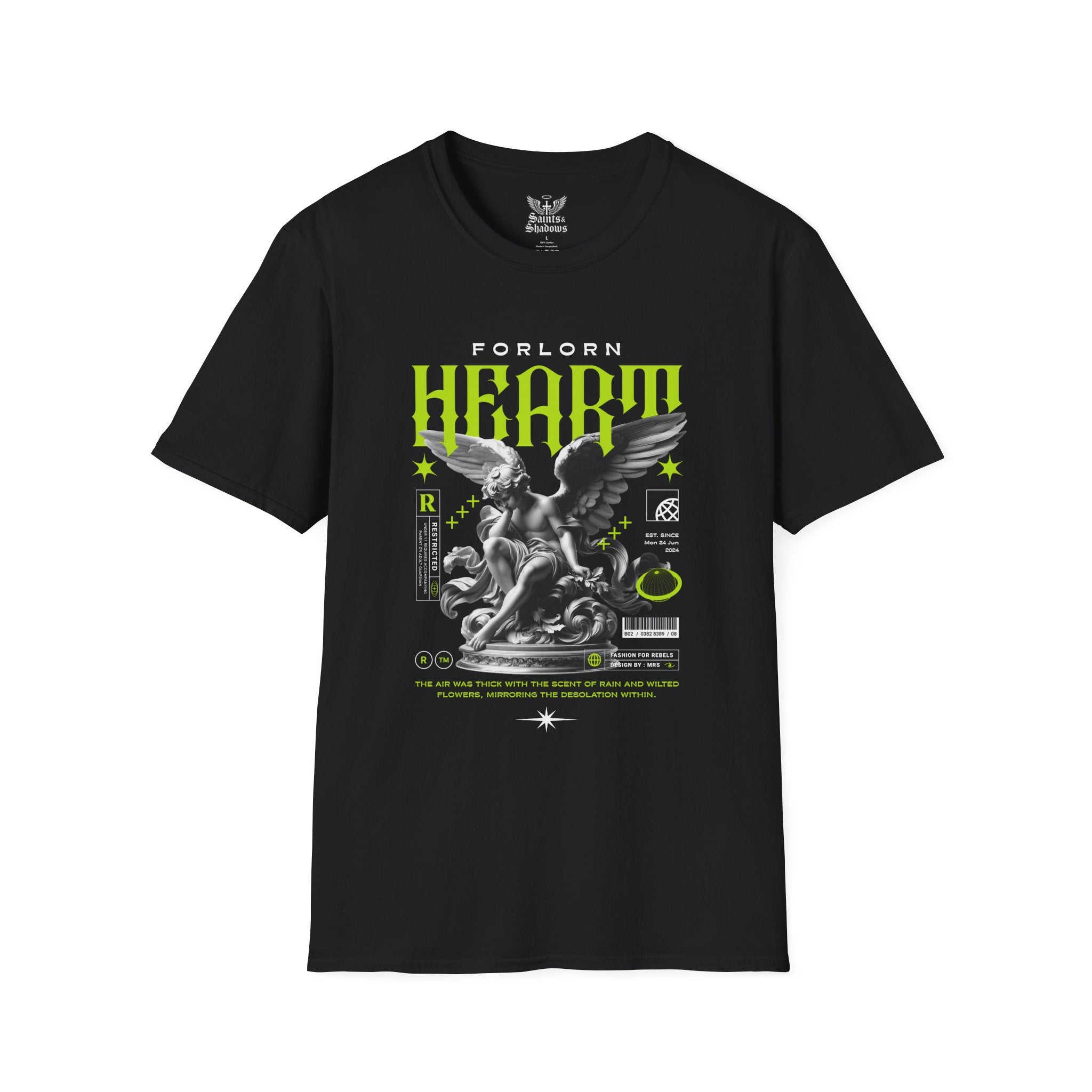 Saints and Shadows - Forlorn Heart, Angelic Artwork Unisex Softstyle T-Shirt, Casual Wear