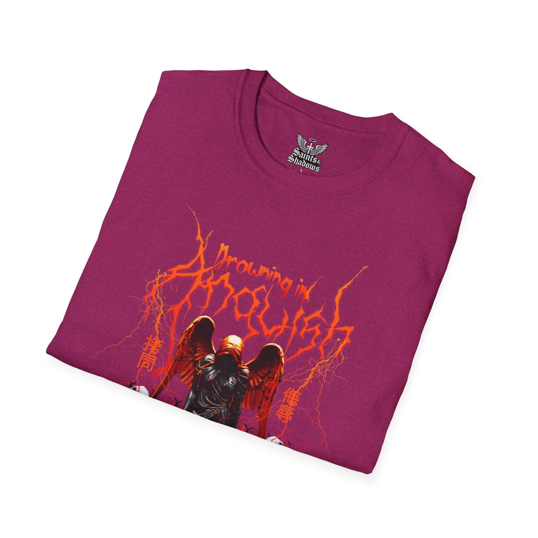 Saints and Shadows -Drowning In Anguish, Angelic Artwork Unisex Softstyle T-Shirt, Casual Wear
